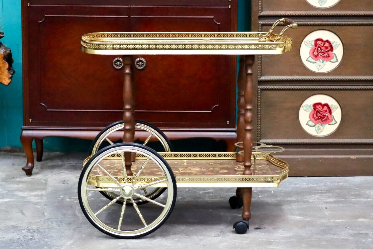 GMIS501○イタリア製 キッチンワゴン 配膳ワゴン ワインラック サイドテーブル キャスター 象嵌細工 クラシック アンティーク