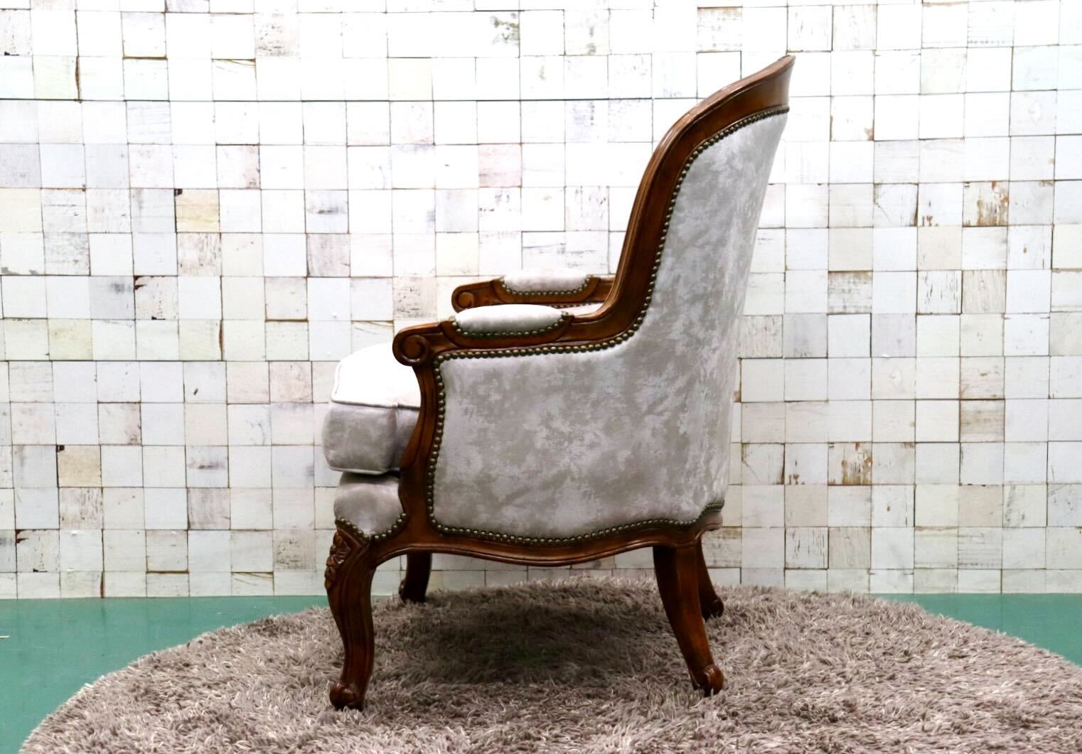 GMGK374A○Canffy CA-0005 アームチェア シングルソファ ラウンジチェア ロココ調 ヨーロピアン ポリエステルファブリック 約9万 展示品