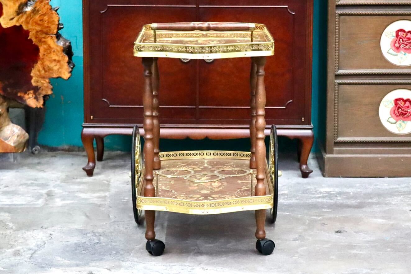 GMIS501○イタリア製 キッチンワゴン 配膳ワゴン ワインラック サイドテーブル キャスター 象嵌細工 クラシック アンティーク
