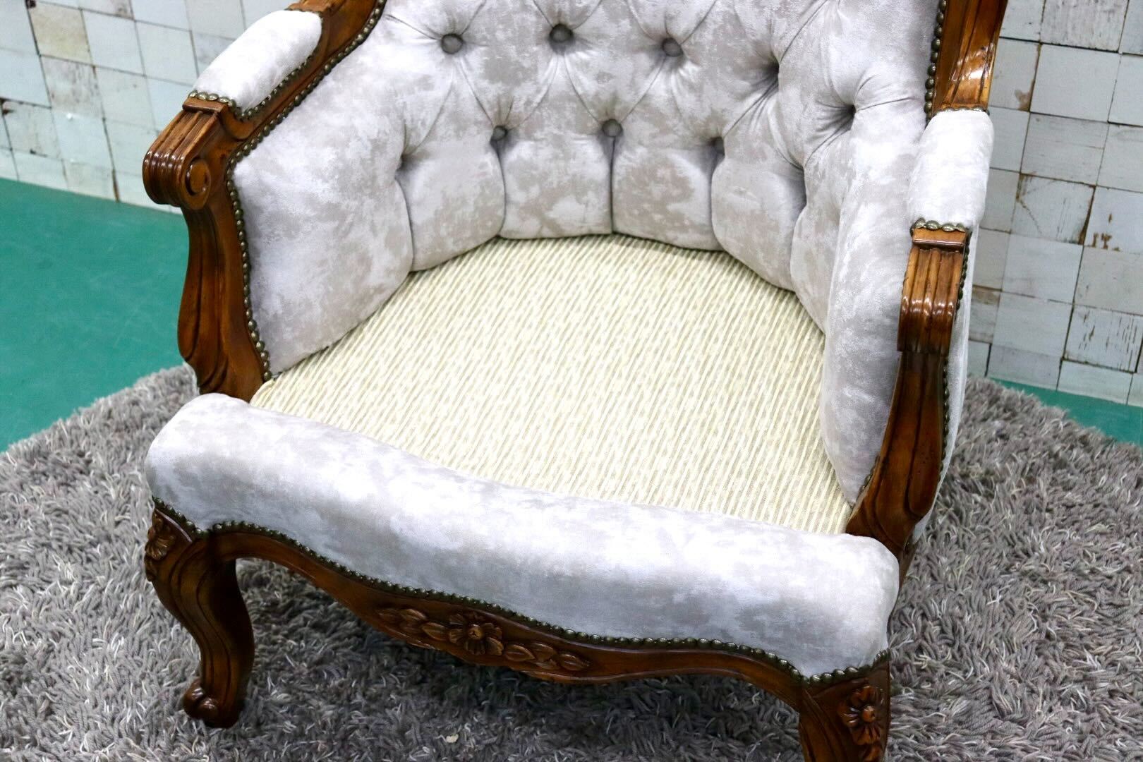 GMGK374A○Canffy CA-0005 アームチェア シングルソファ ラウンジチェア ロココ調 ヨーロピアン ポリエステルファブリック 約9万 展示品