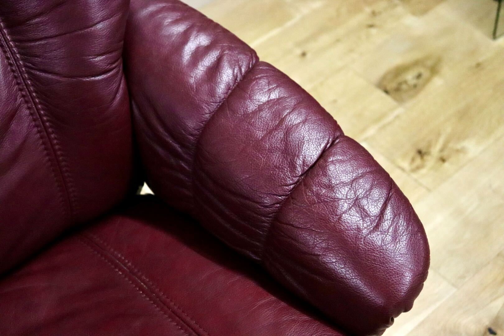 GMIS277○HOVEMOBLER A/S リクライニングチェア パーソナルチェア 回転椅子 フットスツール 本革 臙脂色 ノルウェー 検)エコーネス