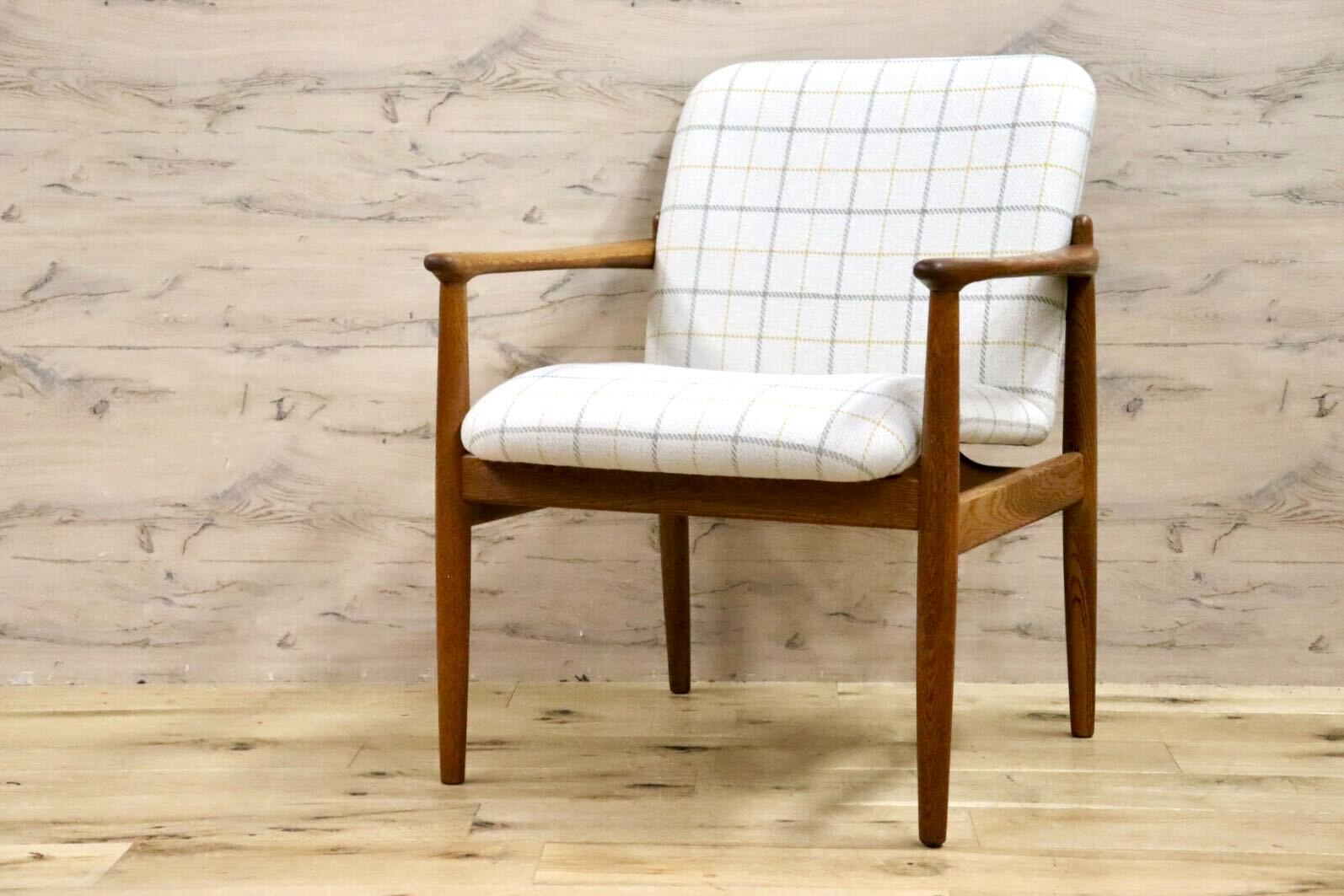 GMHK3B○オールドカリモク karimoku アームチェア 椅子 ラウンジチェア ダイニングチェア 楢無垢材 北欧スタイル ヴィンテージ リペア済