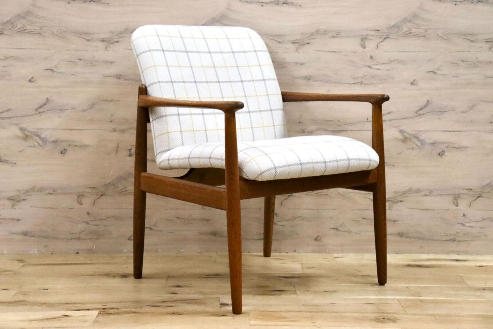 GMHK3B○オールドカリモク karimoku アームチェア 椅子 ラウンジチェア ダイニングチェア 楢無垢材 北欧スタイル ヴィンテージ リペア済