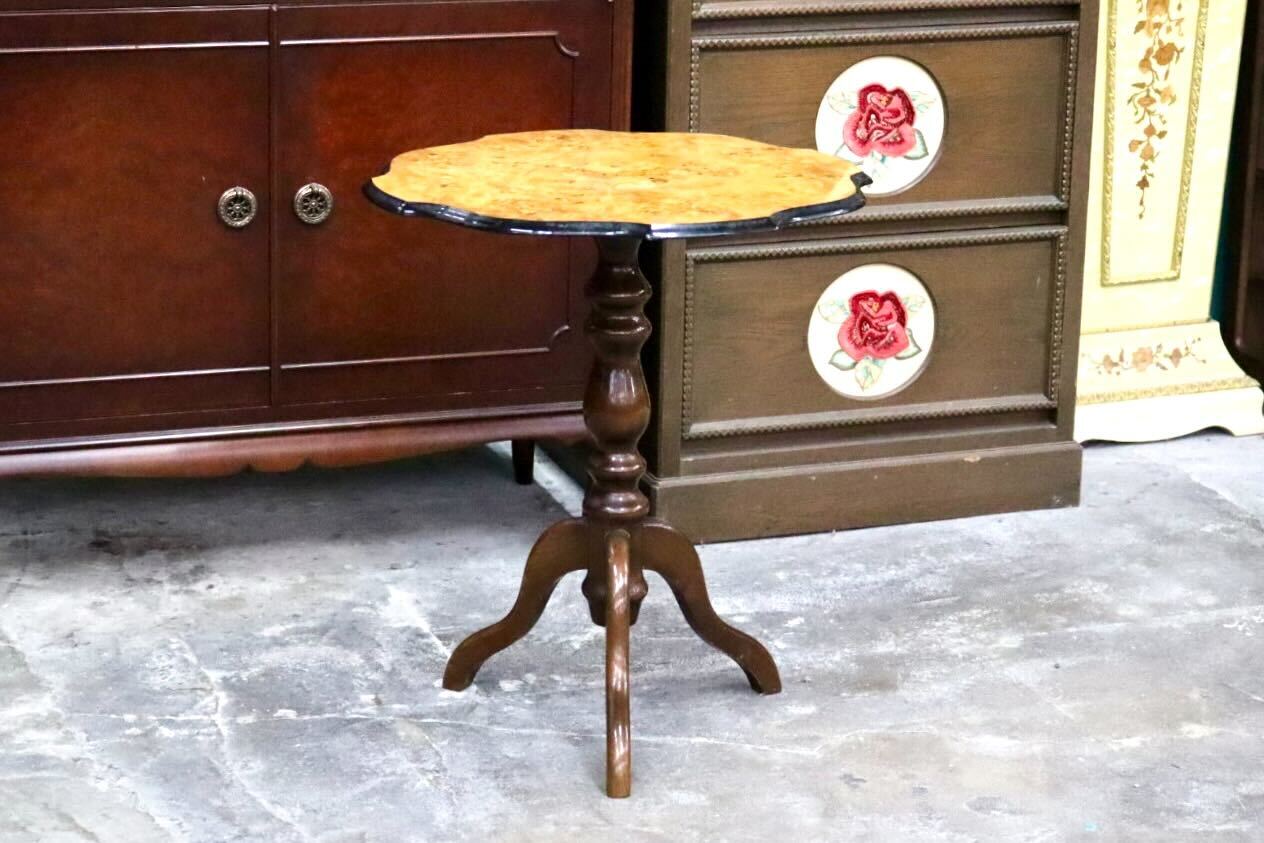 GMIS502○イタリア製 サイドテーブル 花台 コーヒーテーブル 机 飾り台 木製 象嵌細工 クラシック ヴィンテージ