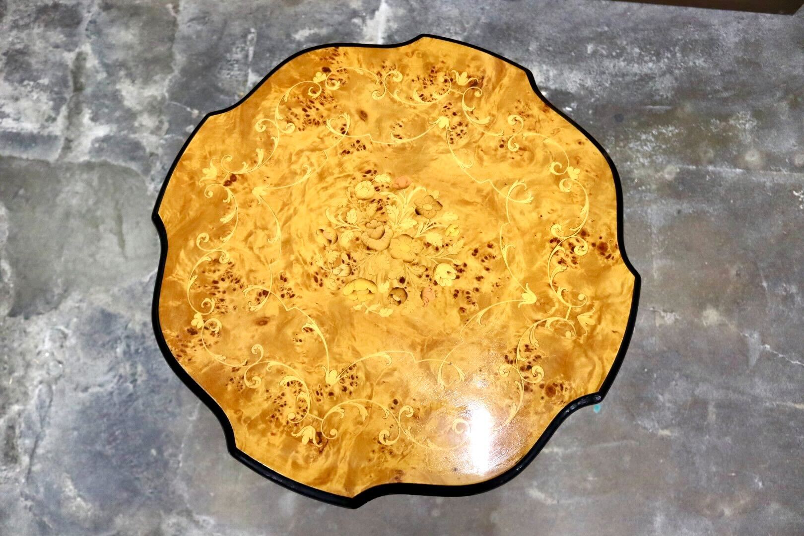 GMIS502○イタリア製 サイドテーブル 花台 コーヒーテーブル 机 飾り台 木製 象嵌細工 クラシック ヴィンテージ