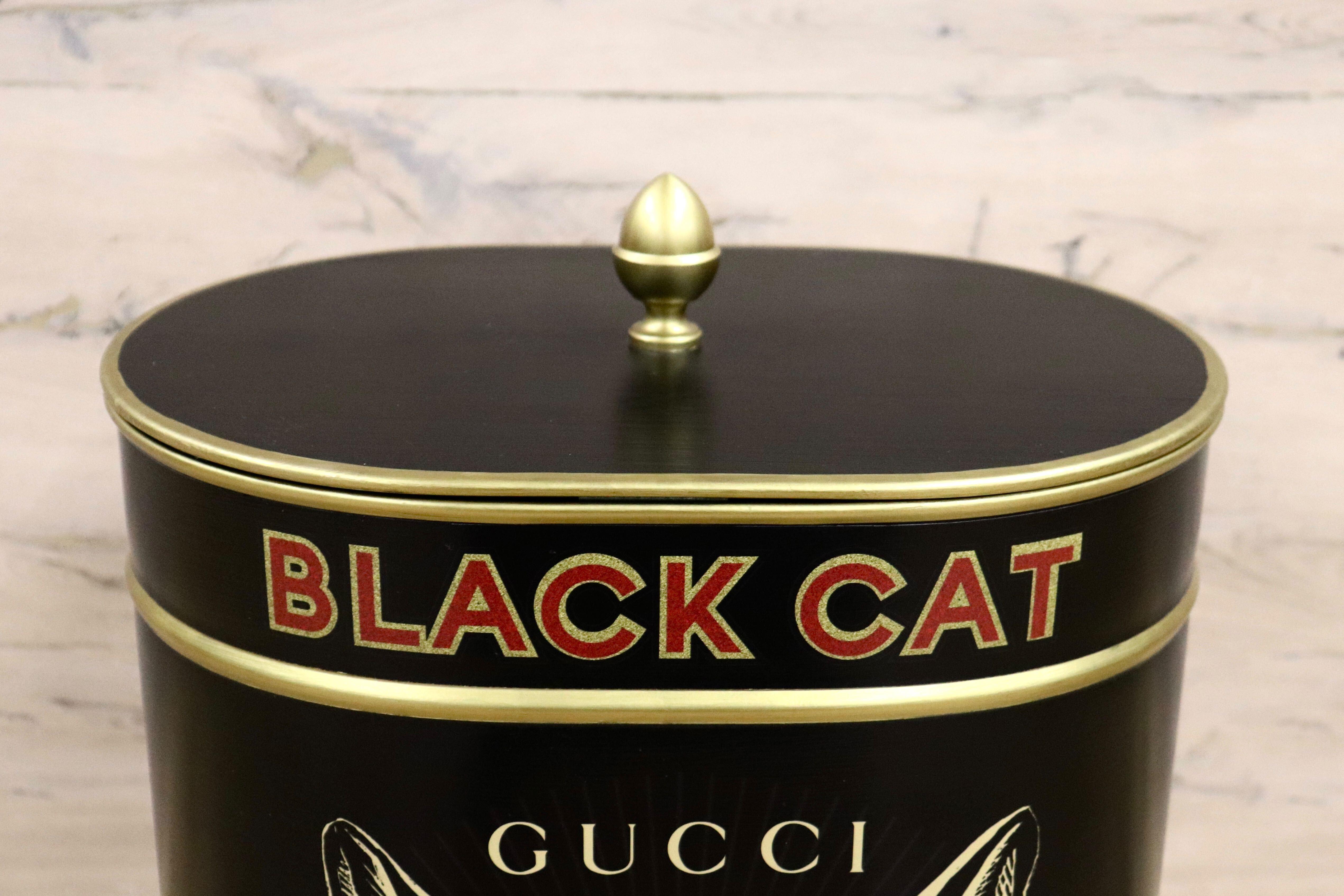 GMHO14○GUCCI / グッチ 収納ボックス blackcat Alessandro Michele アレッサンドロミケーレ 猫 蓋付き収納 ダストボックス 約40万 稀少