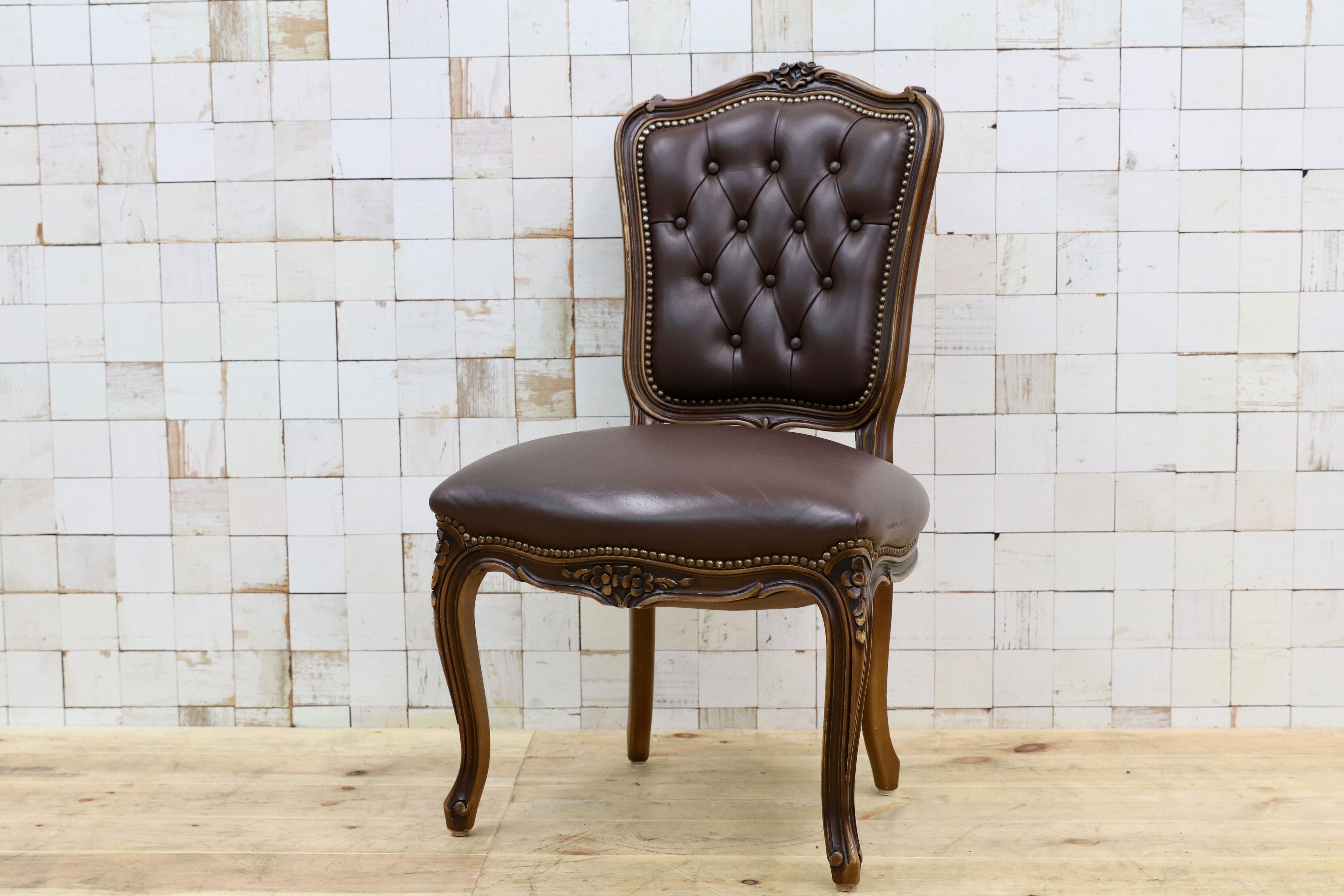 GMIO29B○domani / ドマーニ ルイXV ルイ15世 ダイニングチェア 椅子 クラシック ヴィンテージ カリモク最高峰 本革 ブラウン 稀少