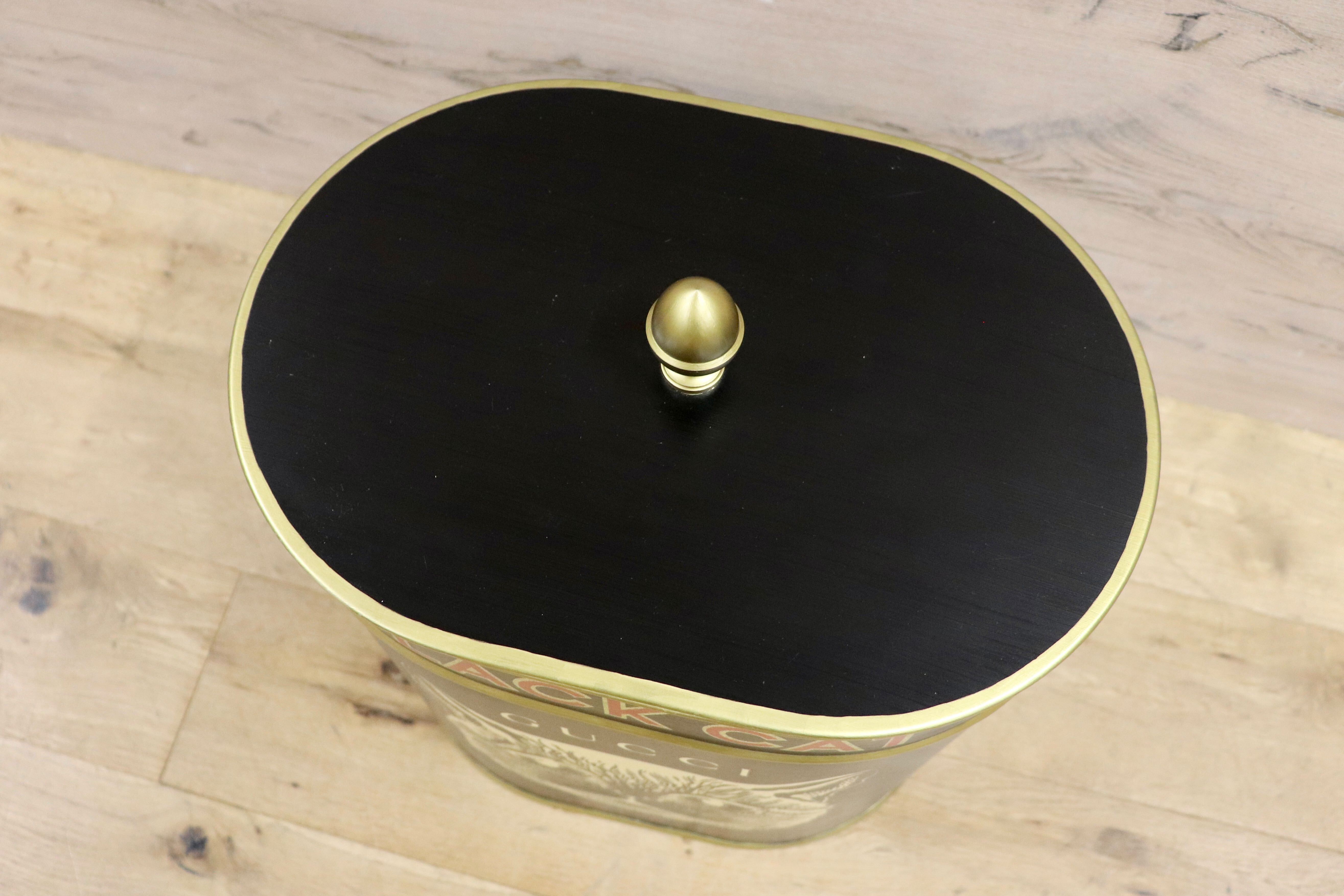 GMHO14○GUCCI / グッチ 収納ボックス blackcat Alessandro Michele アレッサンドロミケーレ 猫 蓋付き収納 ダストボックス 約40万 稀少