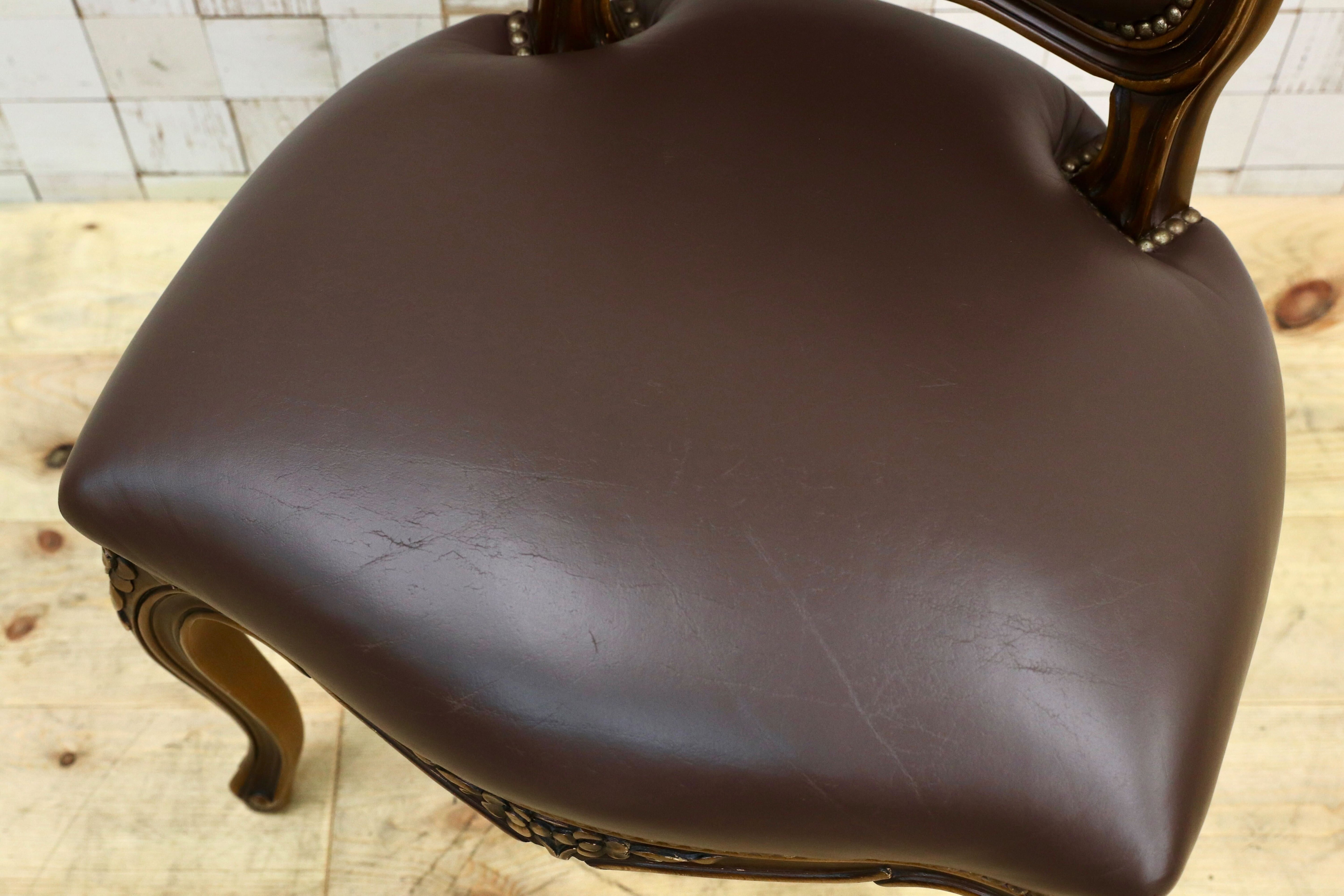 GMIO29B○domani / ドマーニ ルイXV ルイ15世 ダイニングチェア 椅子 クラシック ヴィンテージ カリモク最高峰 本革 ブラウン 稀少