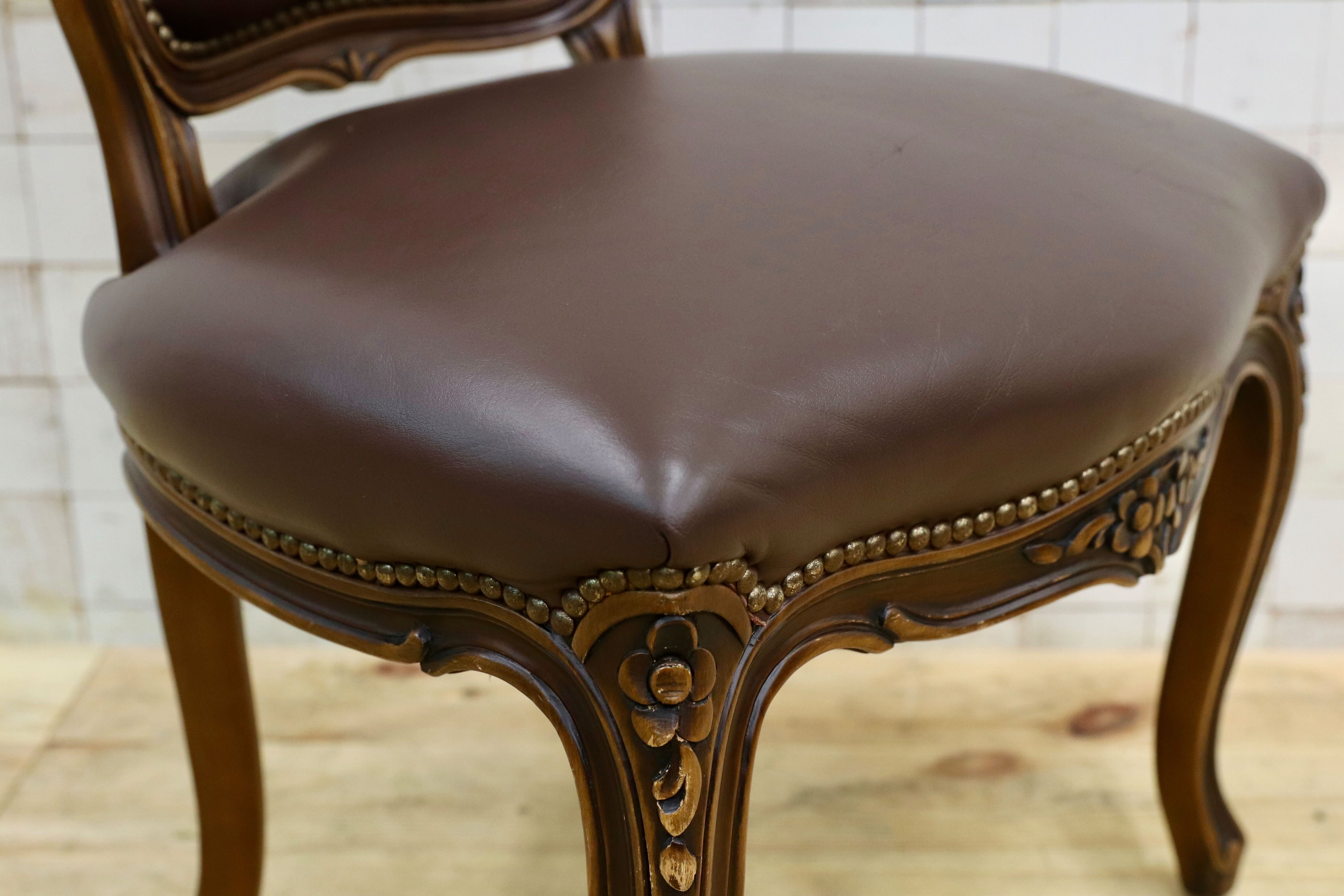 GMIO29B○domani / ドマーニ ルイXV ルイ15世 ダイニングチェア 椅子 クラシック ヴィンテージ カリモク最高峰 本革 ブラウン 稀少