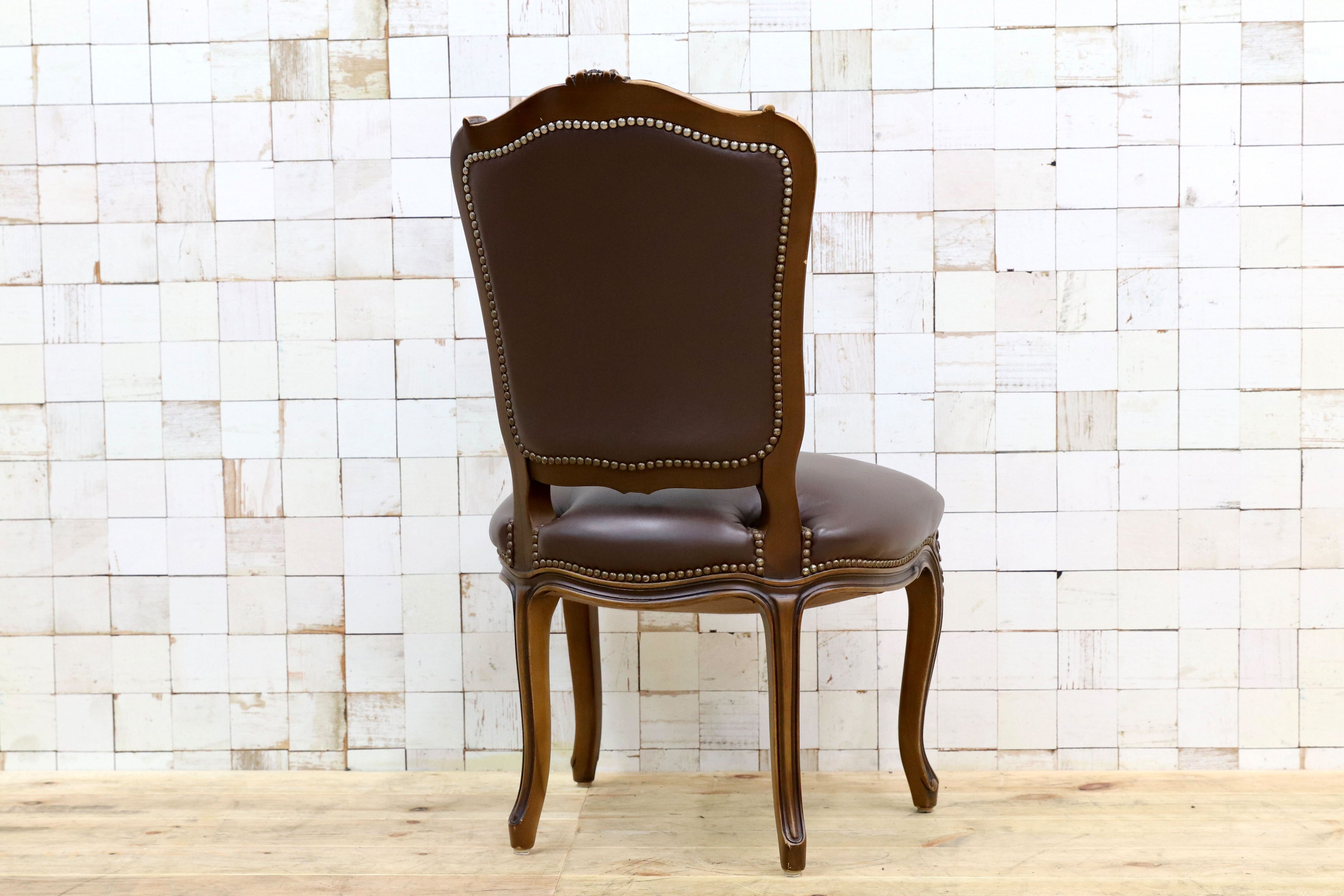 GMIO29B○domani / ドマーニ ルイXV ルイ15世 ダイニングチェア 椅子 クラシック ヴィンテージ カリモク最高峰 本革 ブラウン 稀少