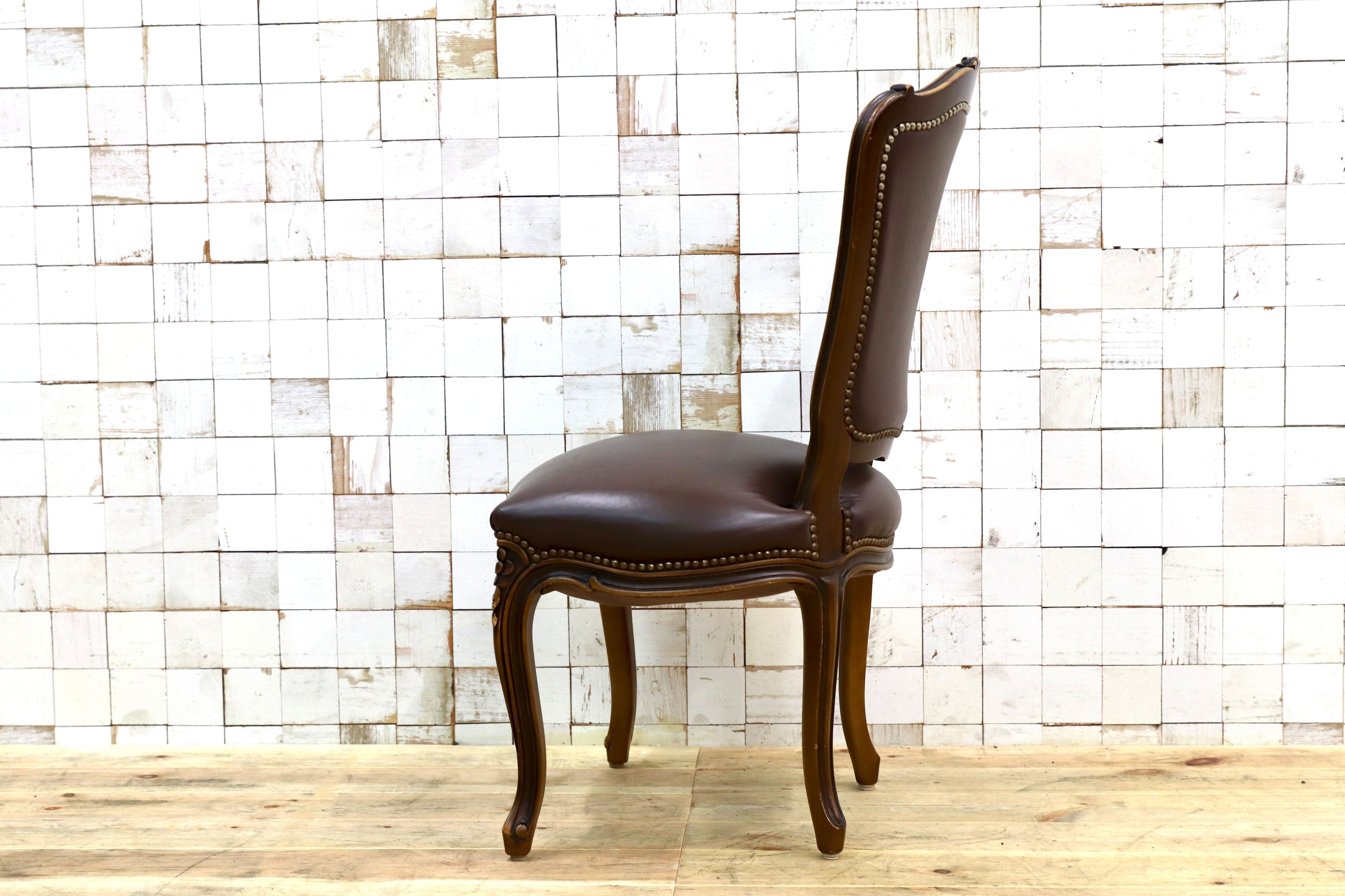 GMIO29B○domani / ドマーニ ルイXV ルイ15世 ダイニングチェア 椅子 クラシック ヴィンテージ カリモク最高峰 本革 ブラウン 稀少