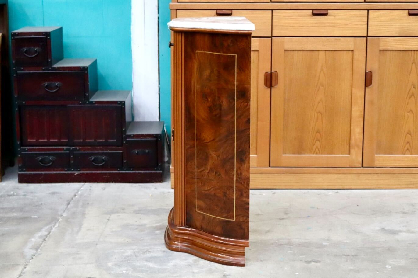 GMIH383A○サイドボード キャビネット 花台 木製 大理石天板 引き出し レトロ ヨーロピアン ヴィンテージ