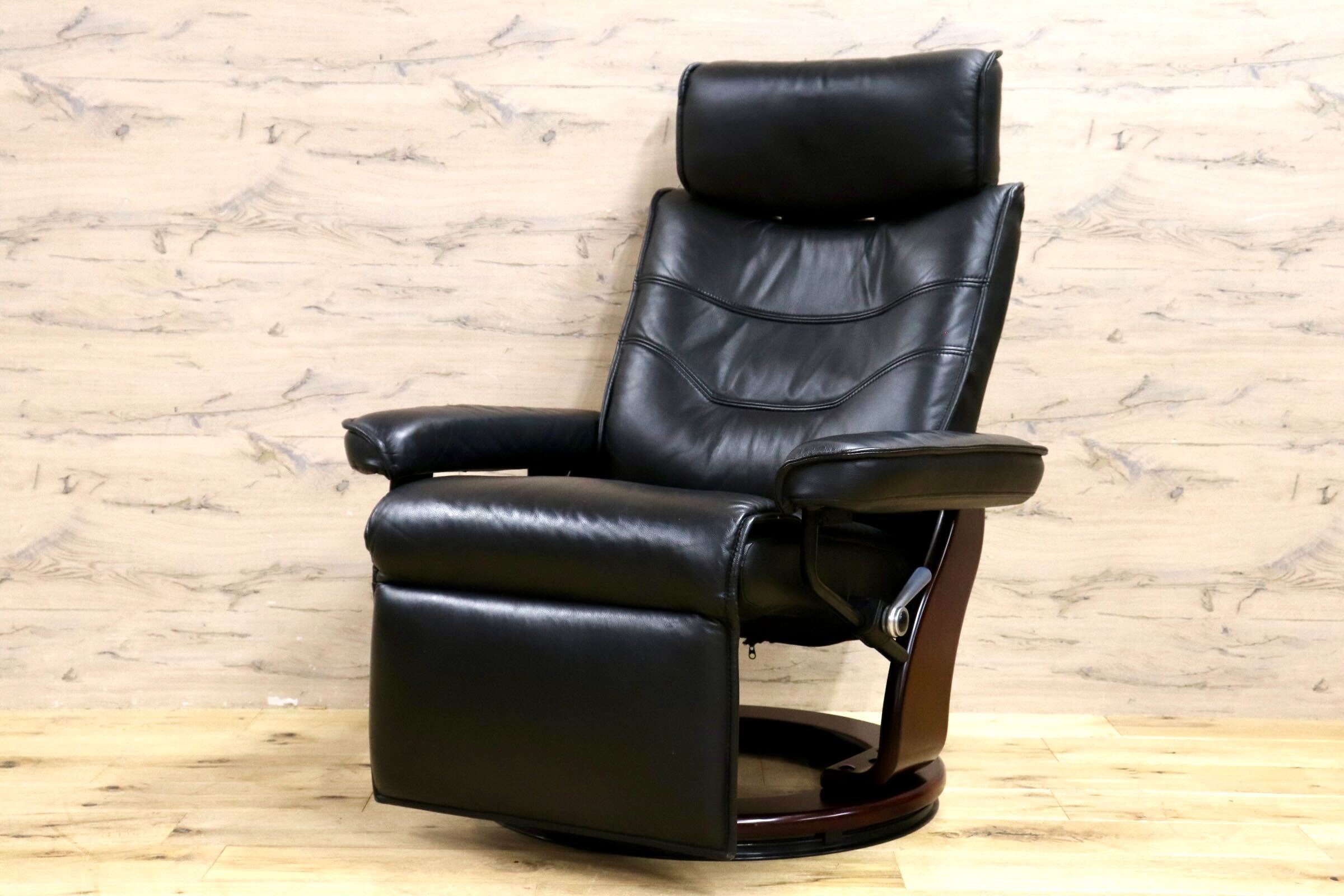 GMIH203○新城家具 カペラ パーソナルチェア リクライニングチェア ブラック 前革 シングルソファ 定価約9.7万 検)エコーネス