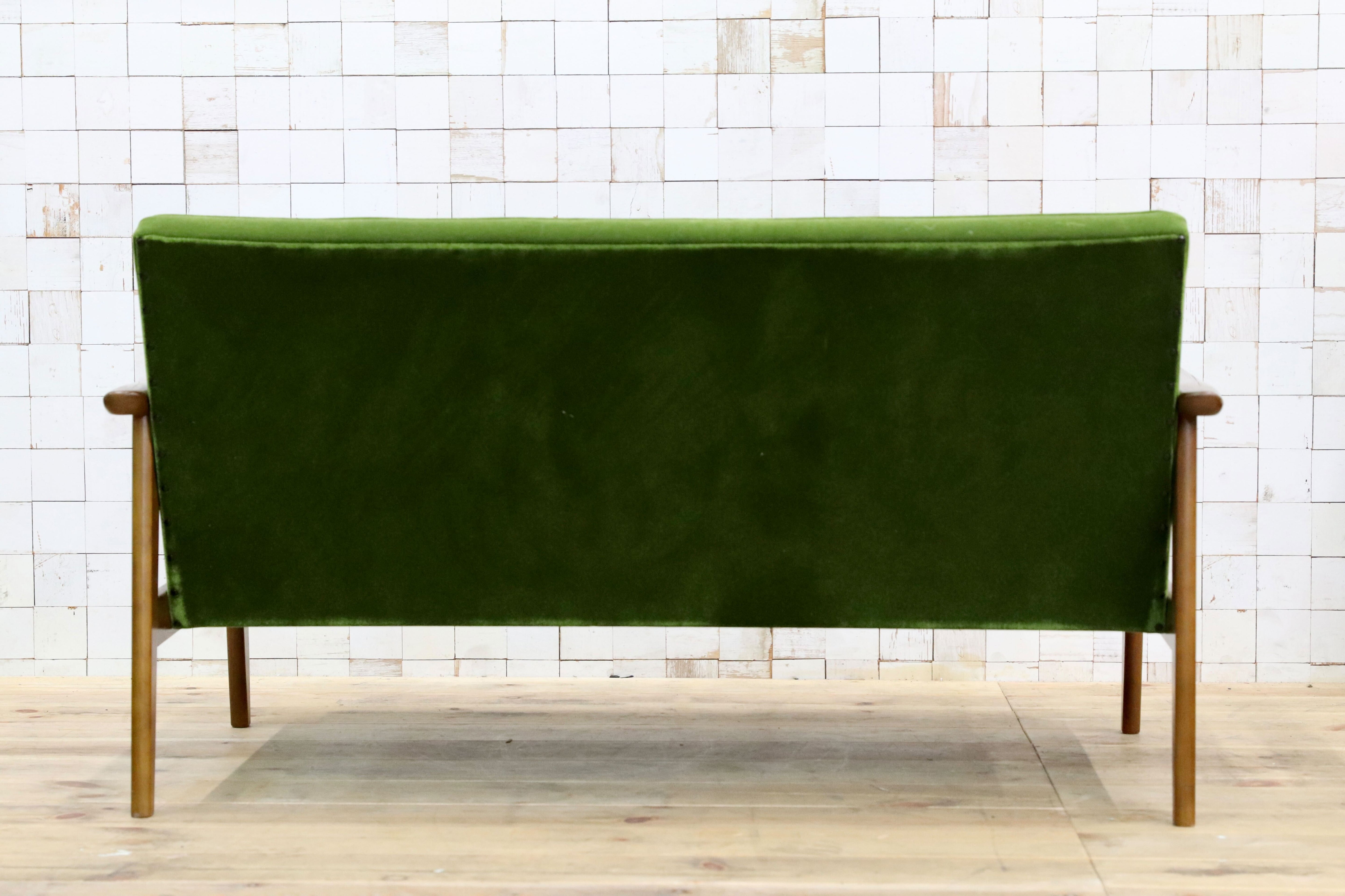 GMIS299○カリモク60 Kチェア 2シーター モケットグリーン karimoku 2人掛けソファ ラブソファ アームチェア