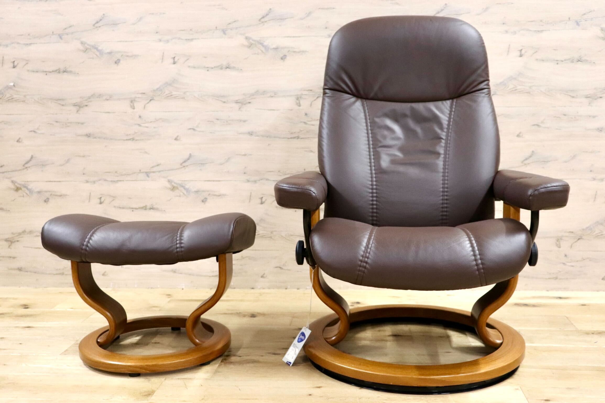 GMHN78○EKORNES / エコーネス コンサル リクライニングチェア パーソナルチェア オットマン 北欧 ノルウェー 本革 ブラウン 約26万 展示品