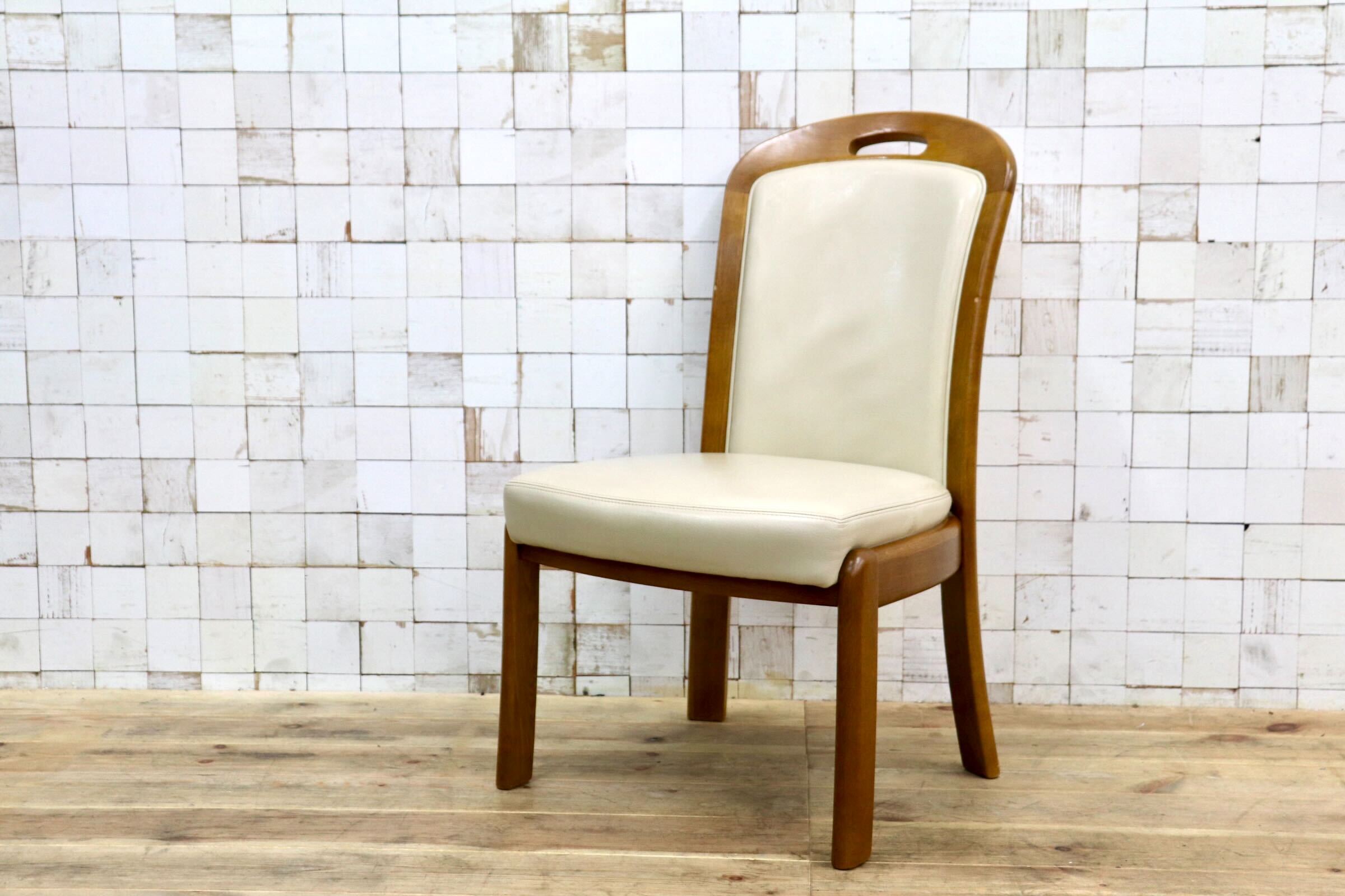 GMIS547A〇浜本工芸 / HAMAMOTO 椅子 ダイニングチェア アームレスチェア 本革 アイボリー オーク 定価約6.8万