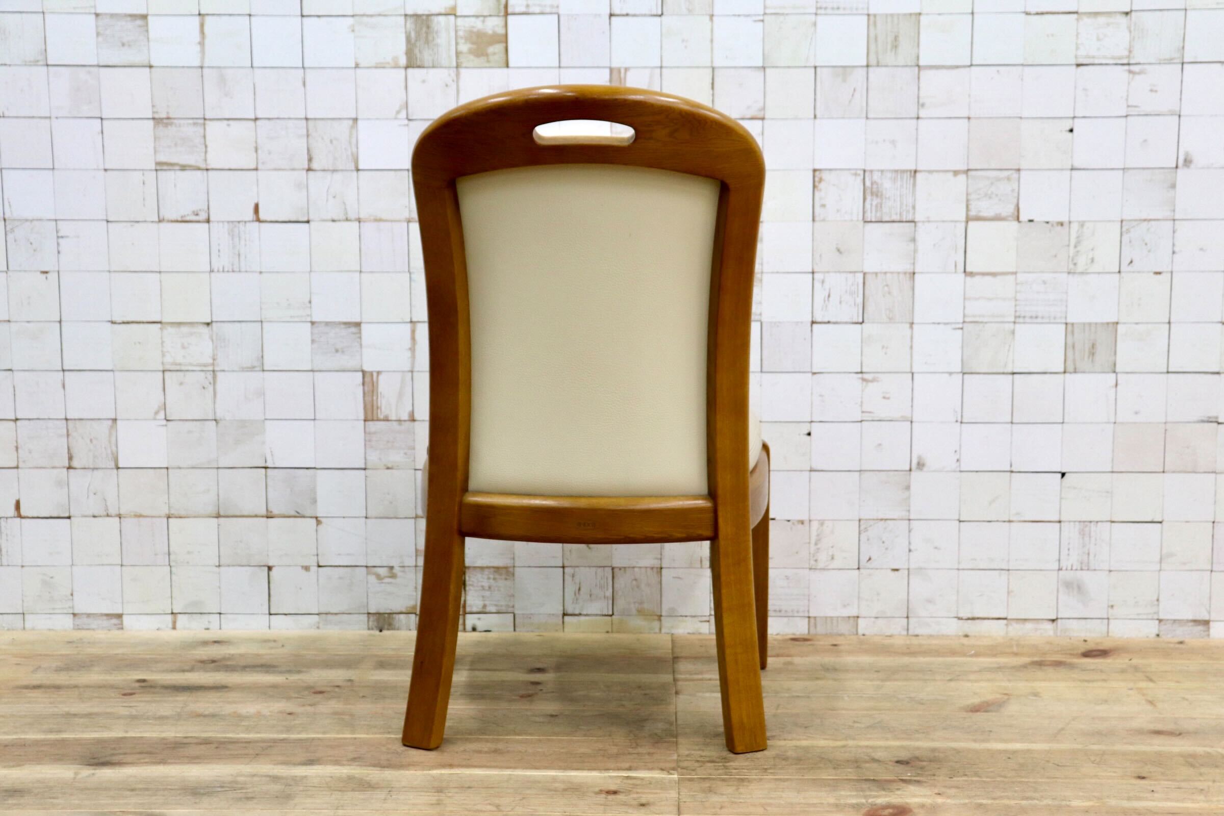 GMIS547A〇浜本工芸 / HAMAMOTO 椅子 ダイニングチェア アームレスチェア 本革 アイボリー オーク 定価約6.8万