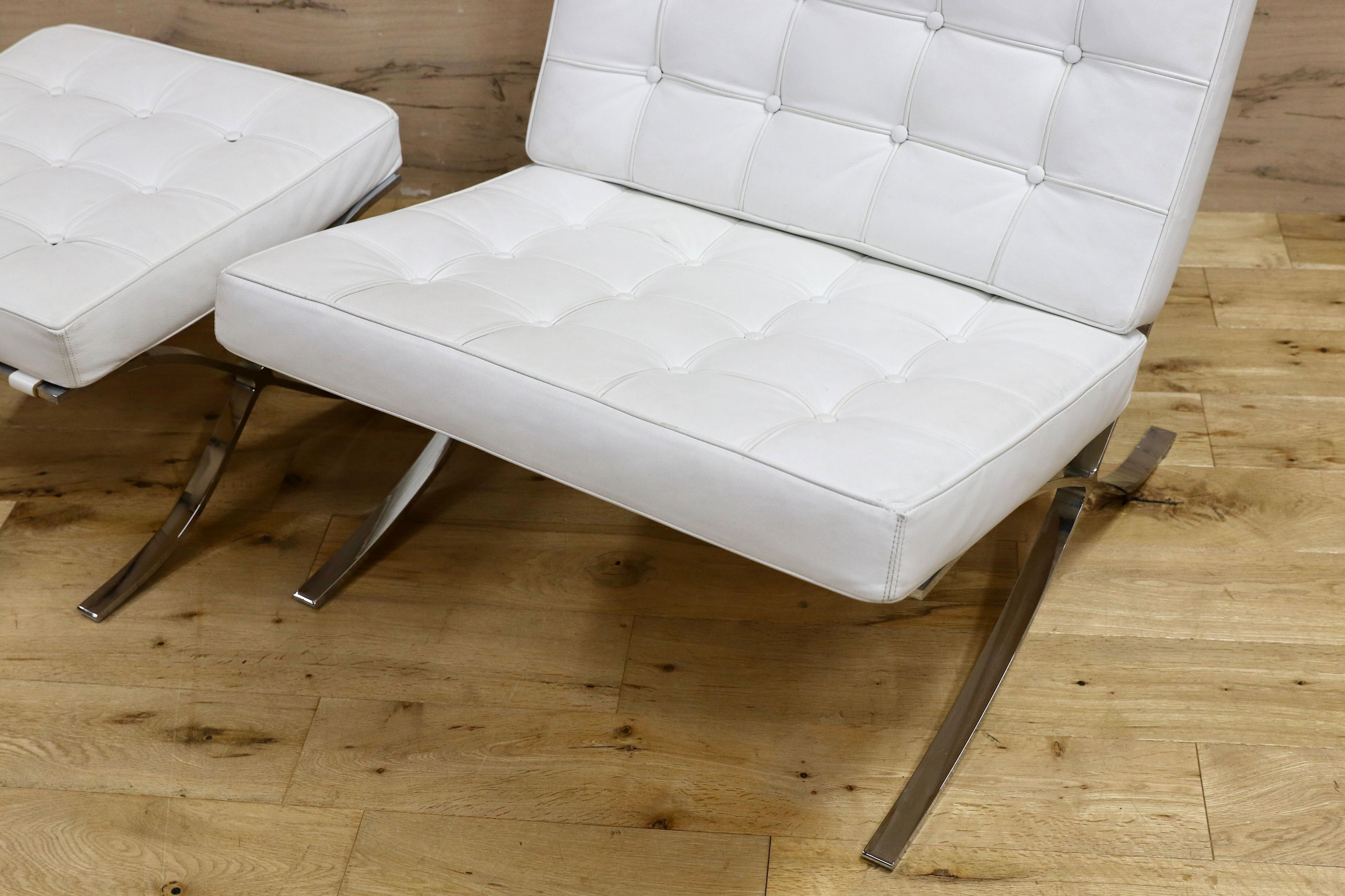 GMIS300○ミース・ファン・デル・ローエ バルセロナチェア 本革 ホワイト 名作 デザイナーズ リプロダクト オットマン ミッドセンチュリー