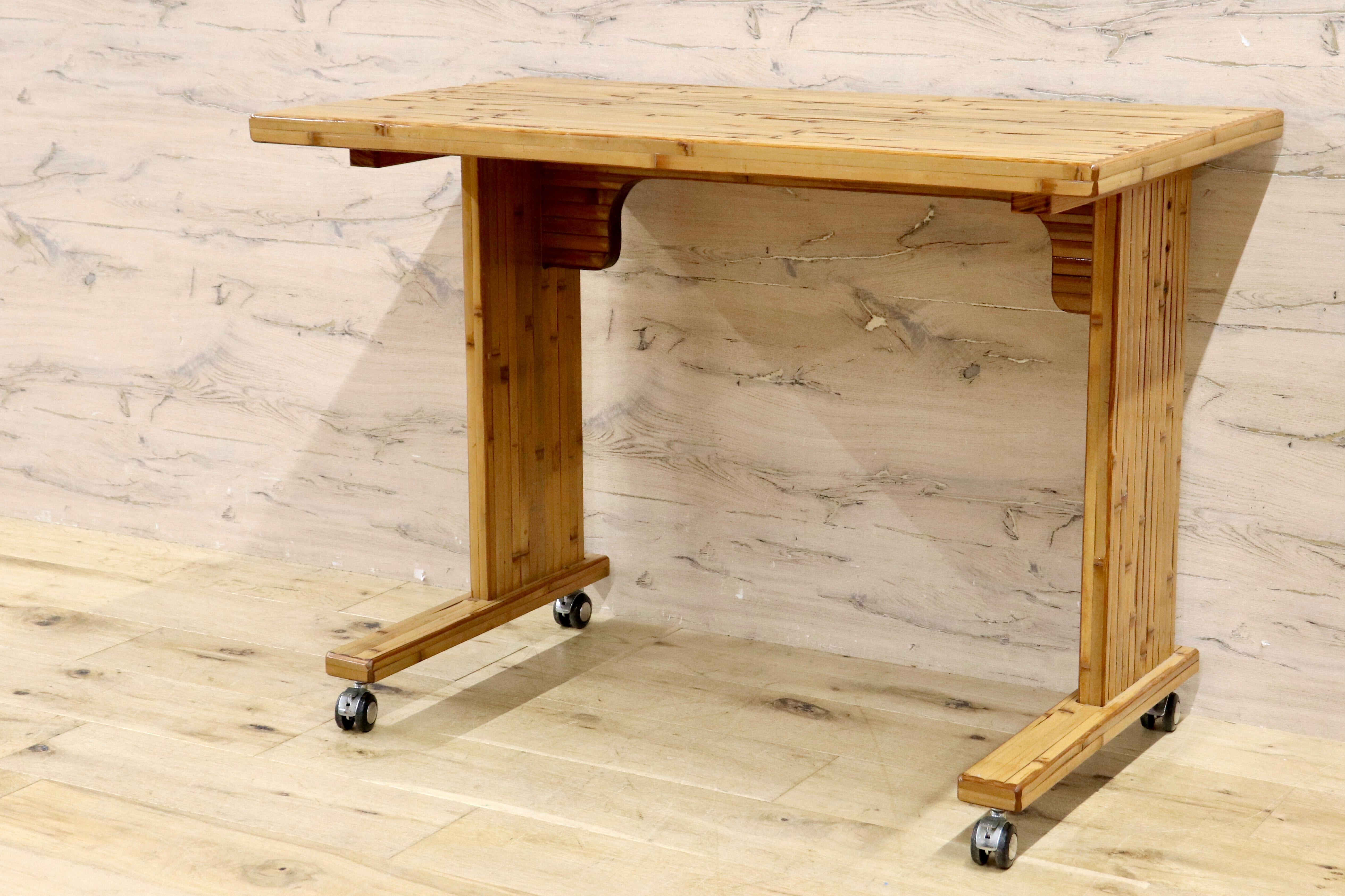 GMIK53C○梅里竹芸 Umezato Bamboo Craft 竹家具 机 キャスター付き デスク 作業台 工芸品 バンブー 宮崎 高級