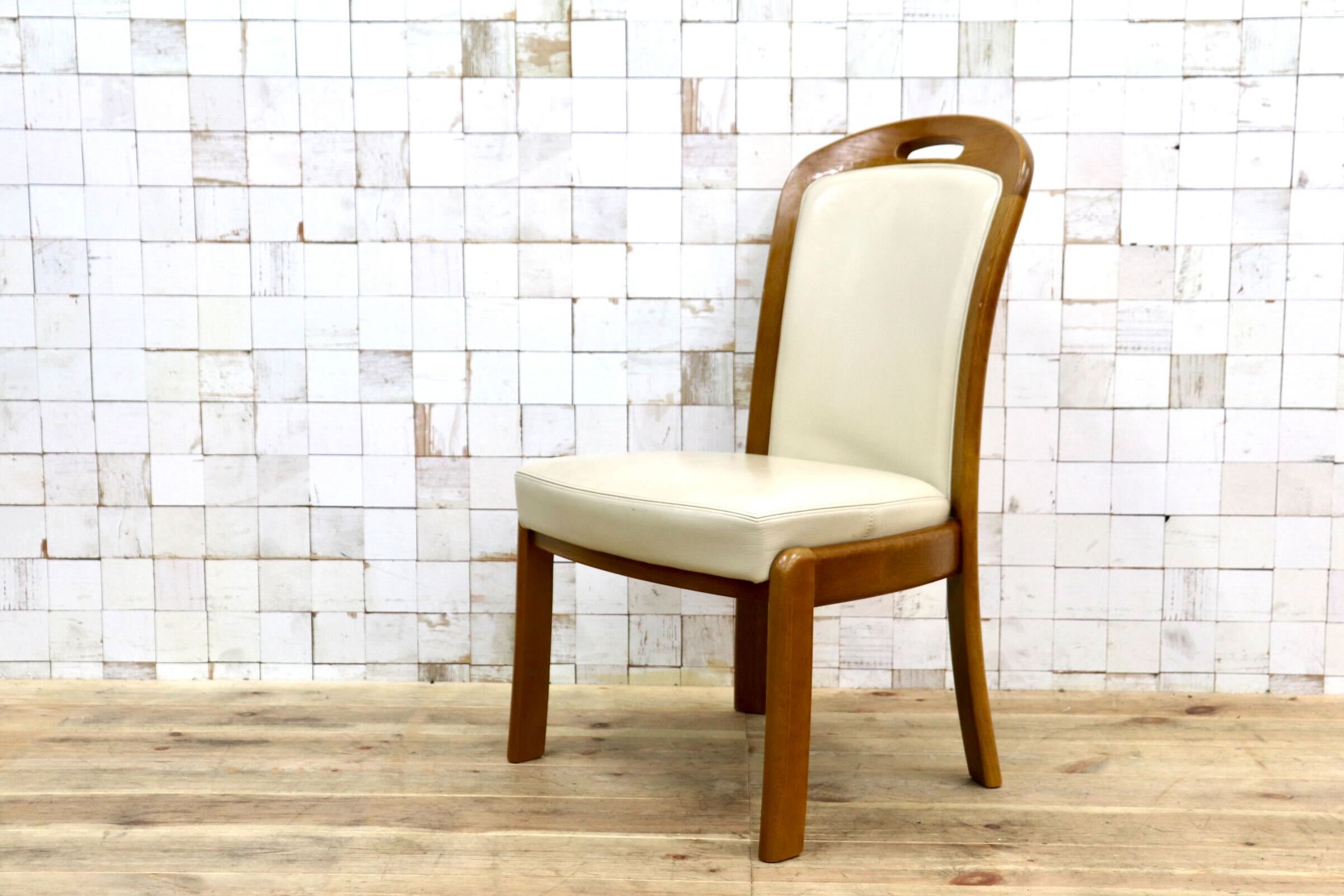 GMIS547B〇浜本工芸 / HAMAMOTO 椅子 ダイニングチェア アームレスチェア 本革 アイボリー オーク 定価約6.8万