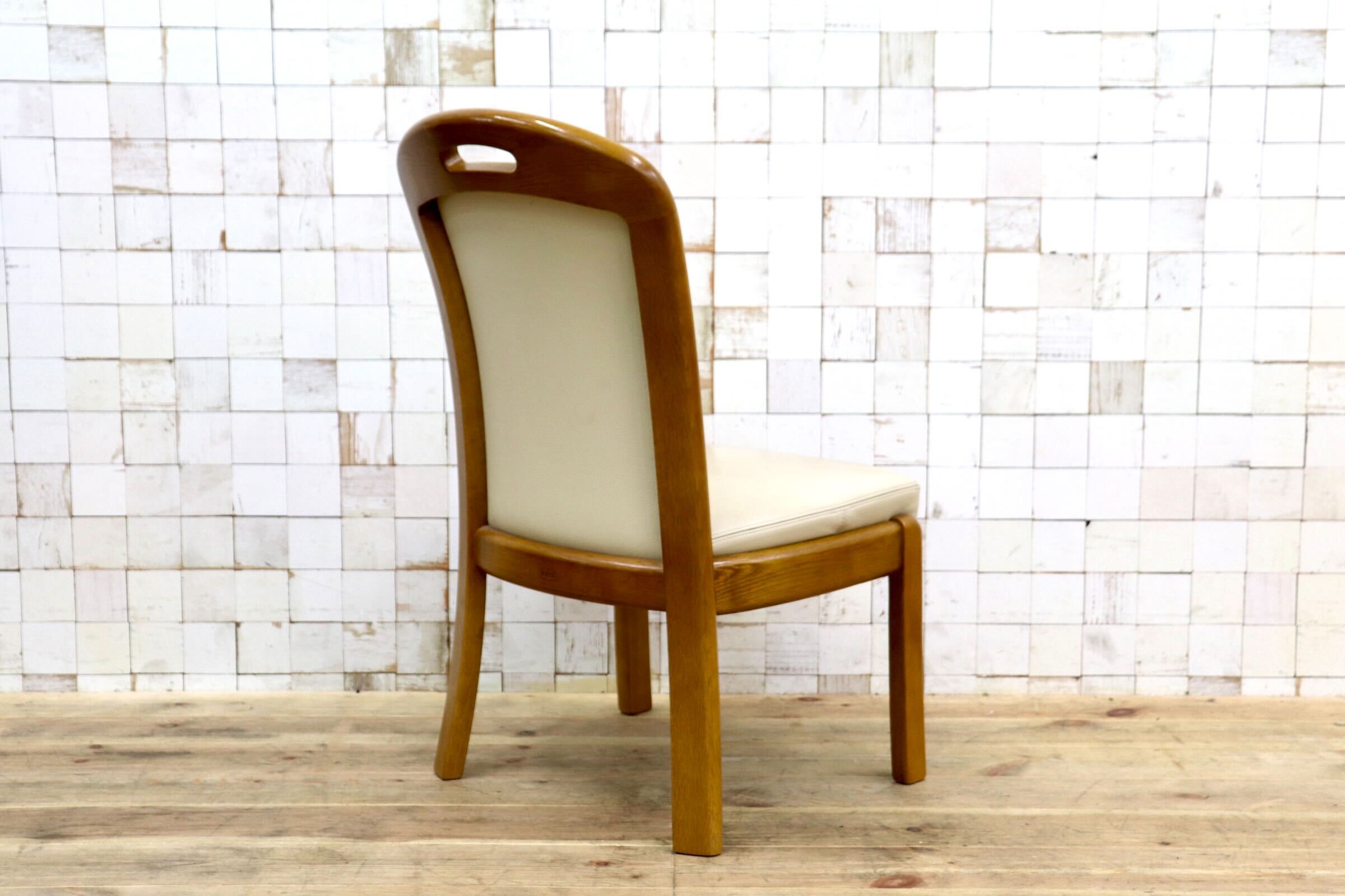 GMIS547B〇浜本工芸 / HAMAMOTO 椅子 ダイニングチェア アームレスチェア 本革 アイボリー オーク 定価約6.8万