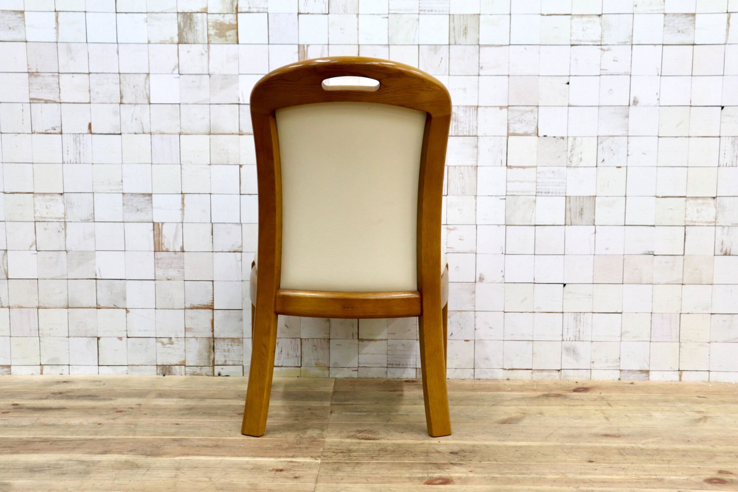 GMIS547B〇浜本工芸 / HAMAMOTO 椅子 ダイニングチェア アームレスチェア 本革 アイボリー オーク 定価約6.8万