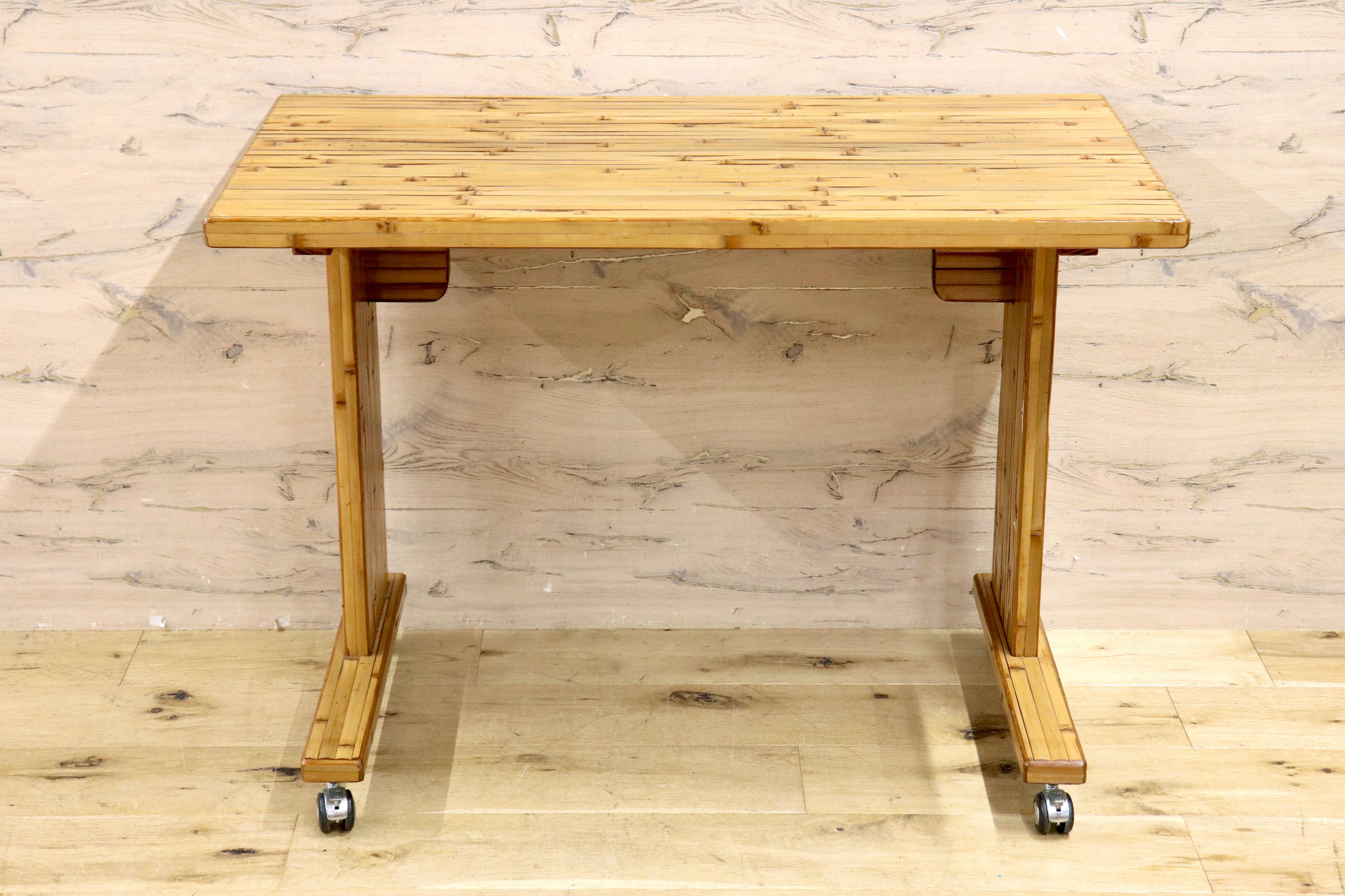 GMIK53C○梅里竹芸 Umezato Bamboo Craft 竹家具 机 キャスター付き デスク 作業台 工芸品 バンブー 宮崎 高級