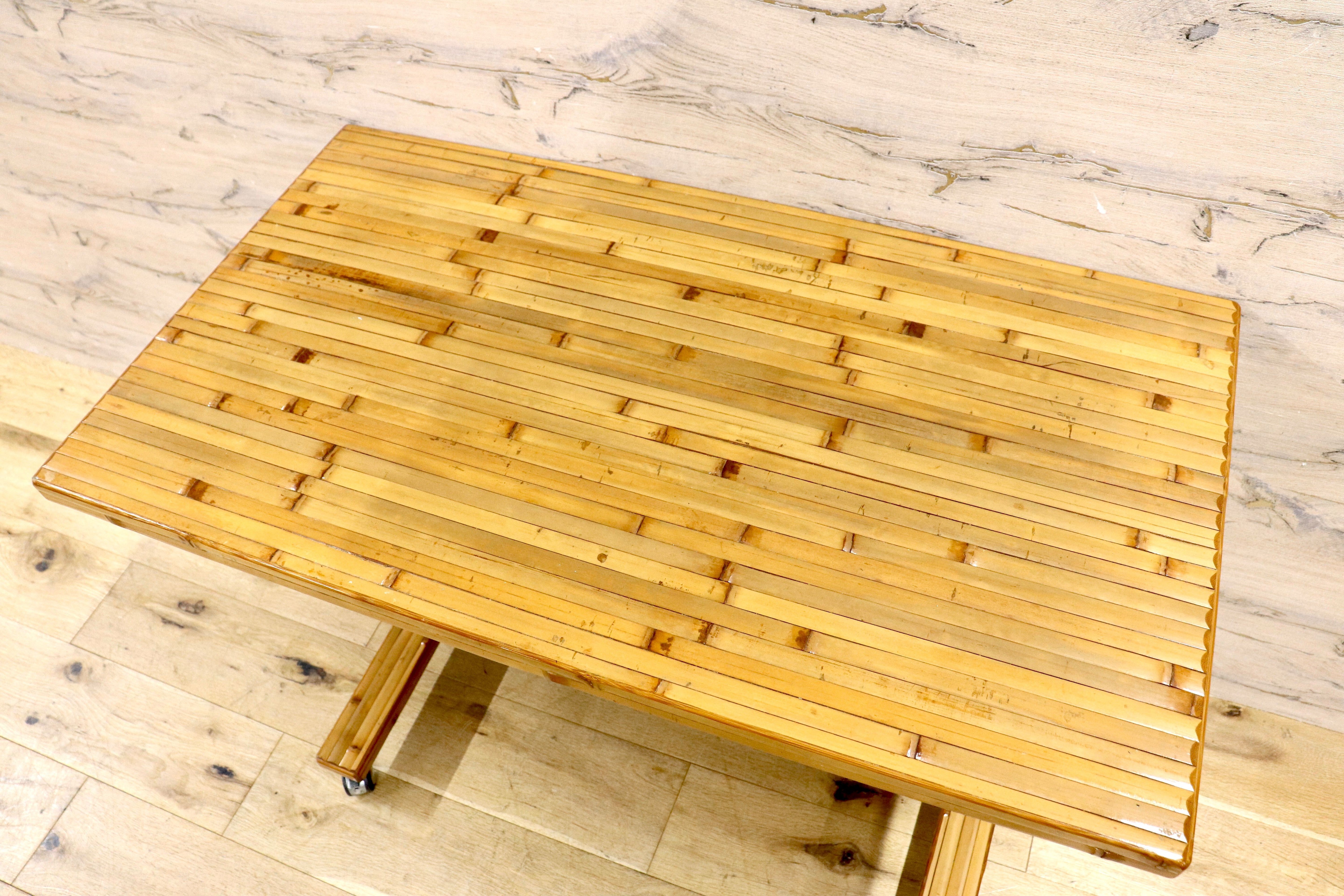 GMIK53C○梅里竹芸 Umezato Bamboo Craft 竹家具 机 キャスター付き デスク 作業台 工芸品 バンブー 宮崎 高級
