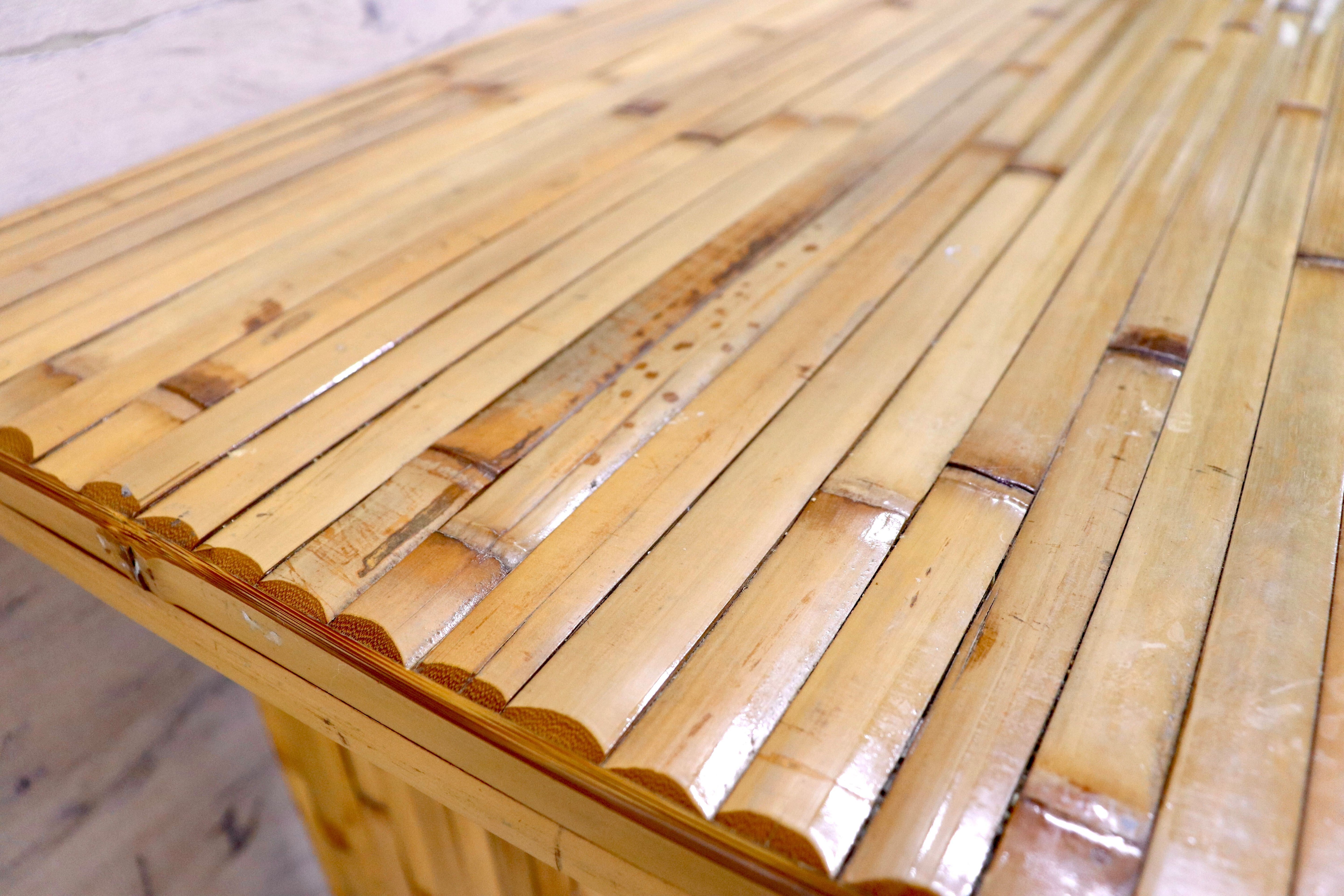 GMIK53C○梅里竹芸 Umezato Bamboo Craft 竹家具 机 キャスター付き デスク 作業台 工芸品 バンブー 宮崎 高級