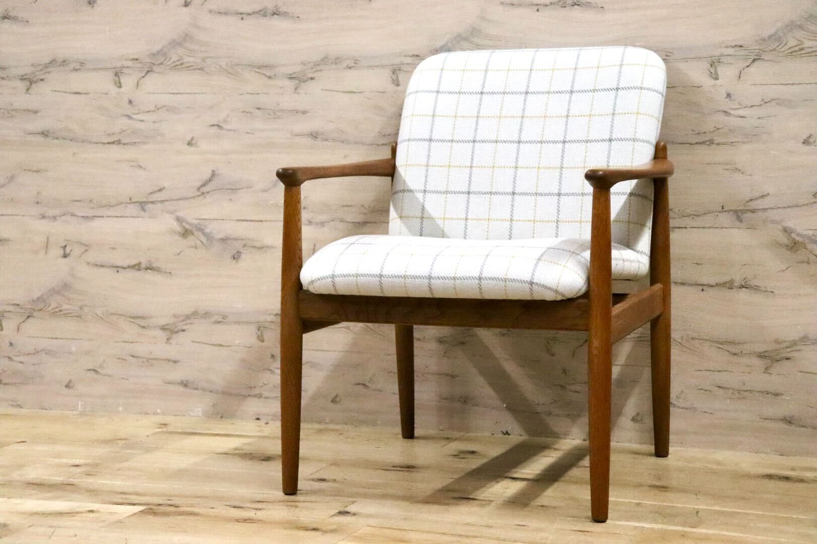 GMHK3D○オールドカリモク karimoku アームチェア 椅子 ラウンジチェア ダイニングチェア 楢無垢材 北欧スタイル ヴィンテージ リペア済