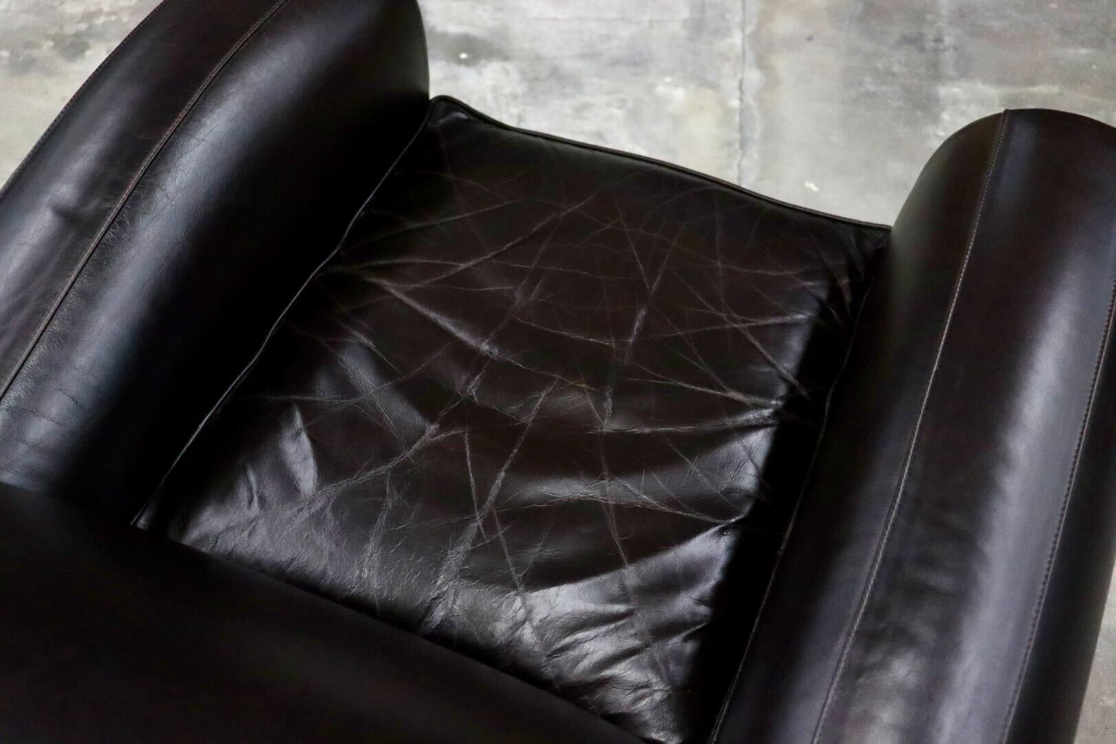 GMIK558B○Pottery Barn / ポッタリーバーン 1人掛けソファ シングルソファ ラウンジチェア 本革 ダークブラウン アメリカ 美品