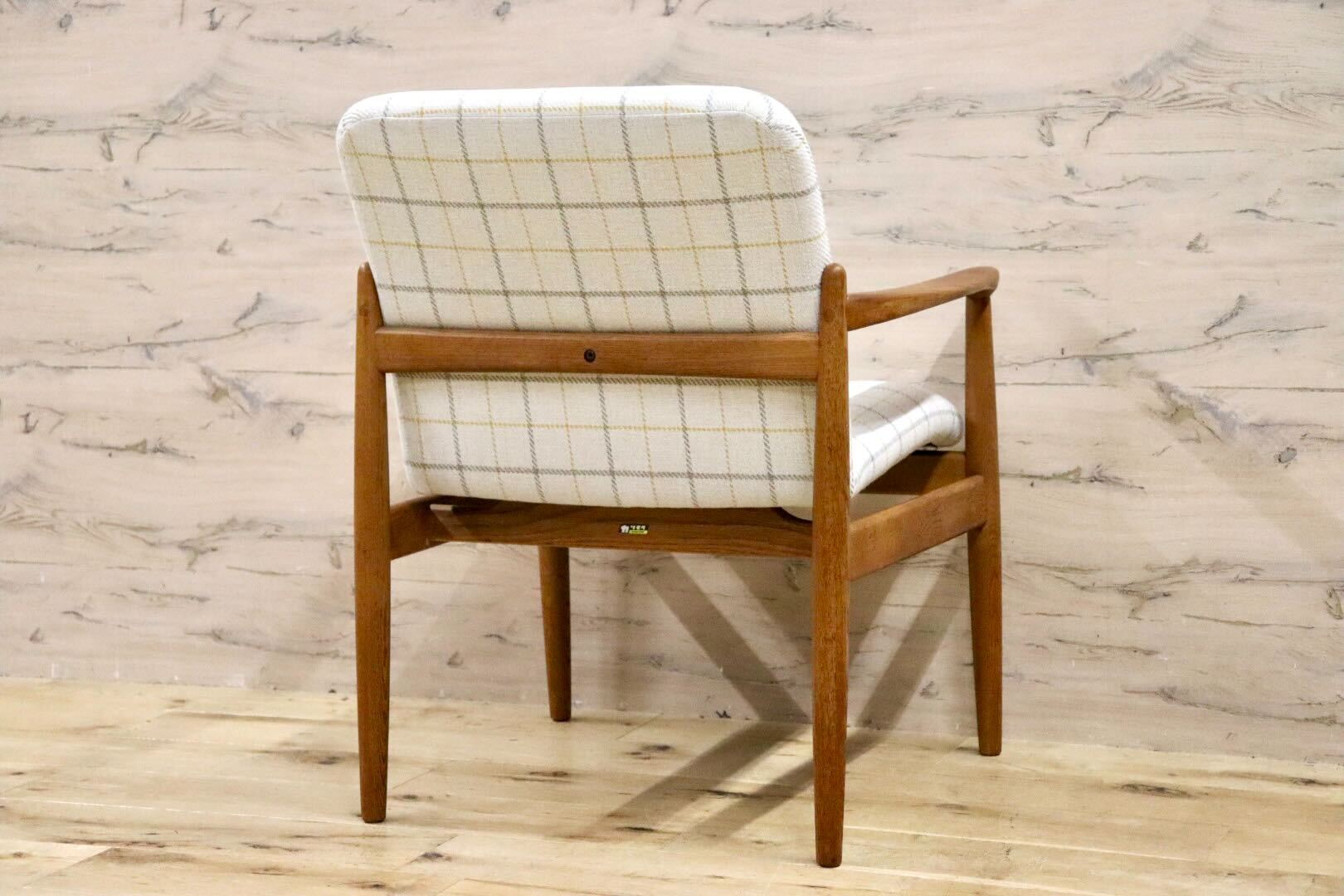 GMHK3D○オールドカリモク karimoku アームチェア 椅子 ラウンジチェア ダイニングチェア 楢無垢材 北欧スタイル ヴィンテージ リペア済