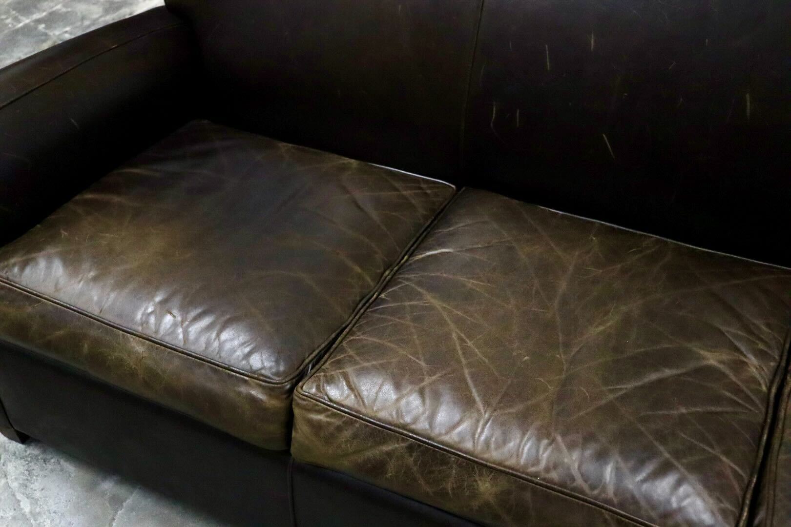 GMIK558○Pottery Barn / ポッタリーバーン 3人掛けソファ トリプルソファ 長椅子 本革 ダークブラウン アメリカ ヴィンテージ