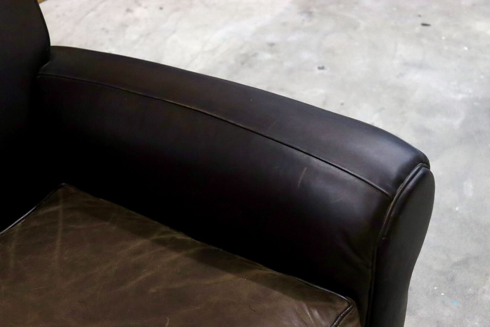 GMIK558○Pottery Barn / ポッタリーバーン 3人掛けソファ トリプルソファ 長椅子 本革 ダークブラウン アメリカ ヴィンテージ