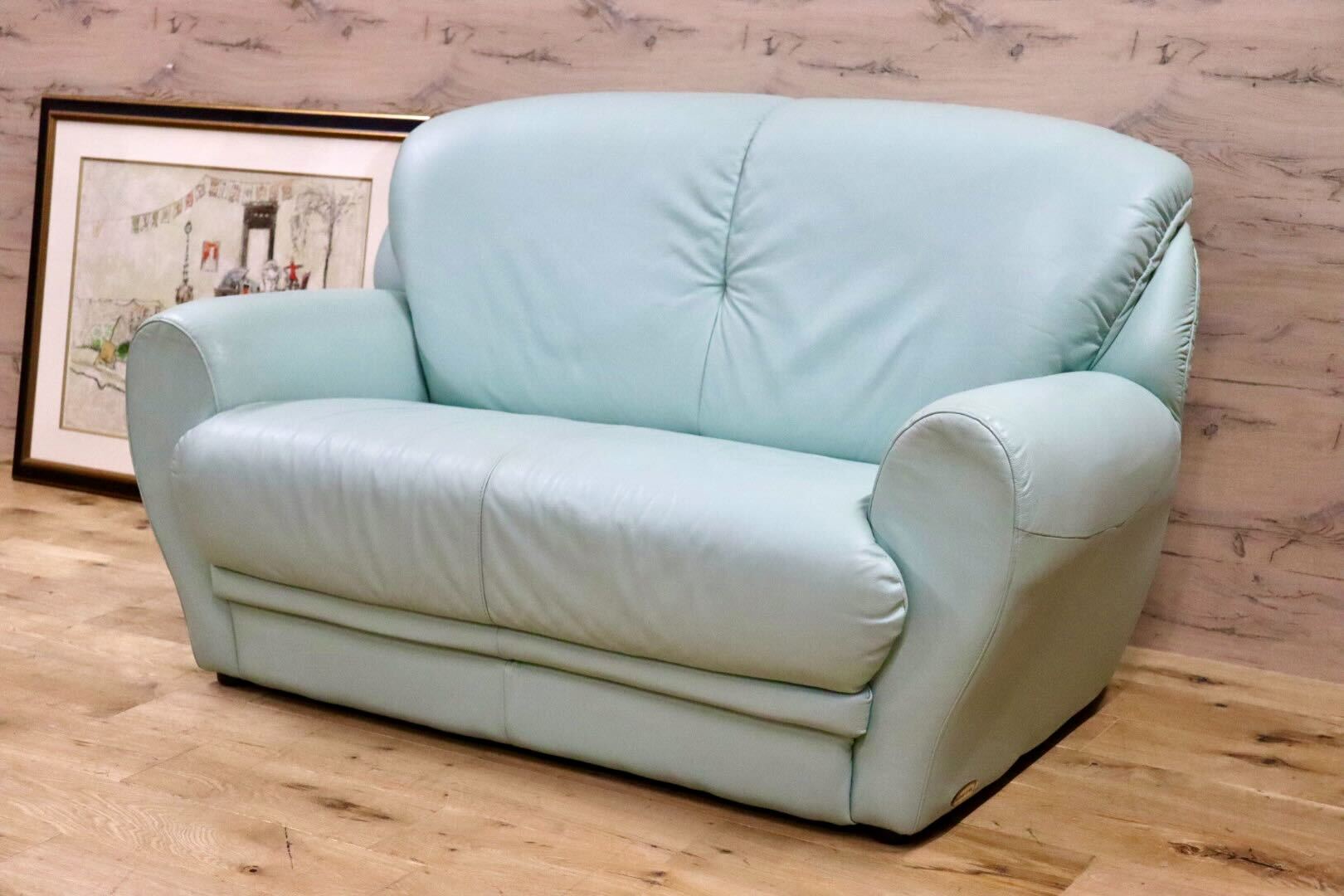 GMFK763A○Chateau d'Ax / シャトーダックス 2人掛けソファ ラブソファ 長椅子 本革 ミント イタリアモダン フランスベッド
