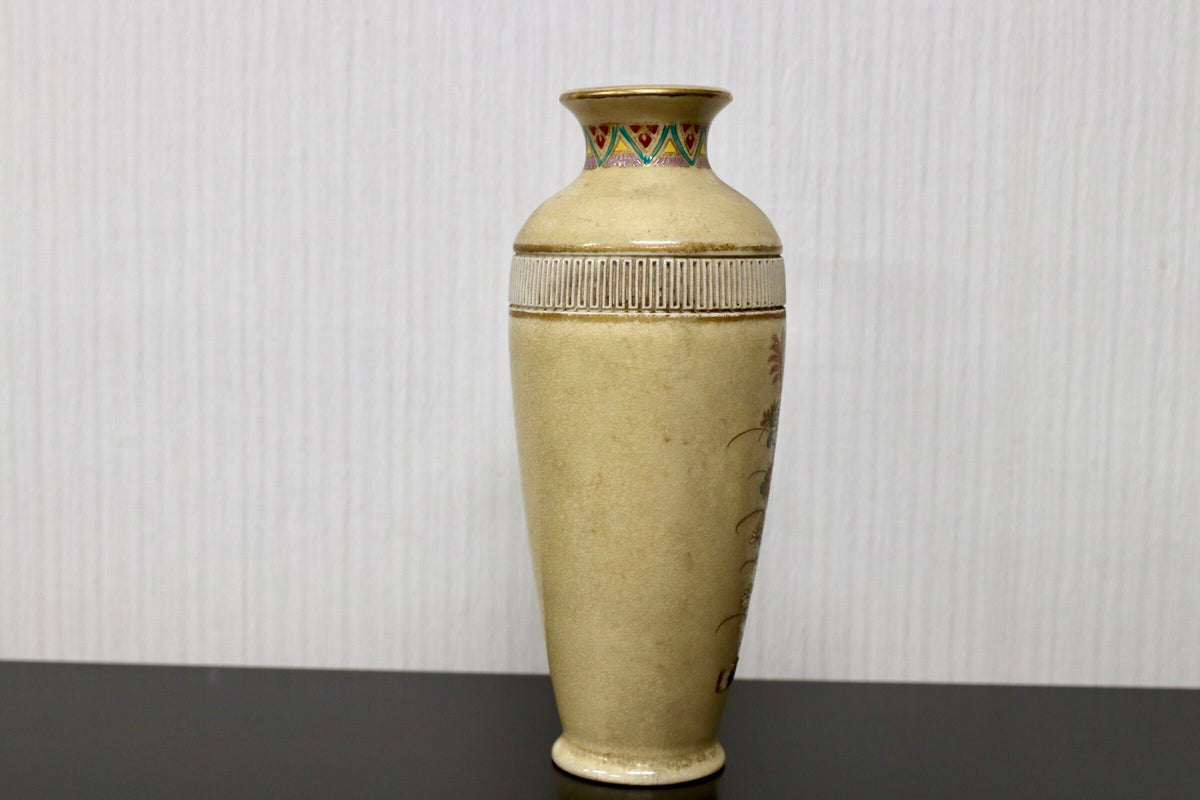 GMJK405F○薩陶山 薩摩焼 金彩色絵 秋草文 花瓶 花器 飾壺 陶芸 陶器 美術工芸品