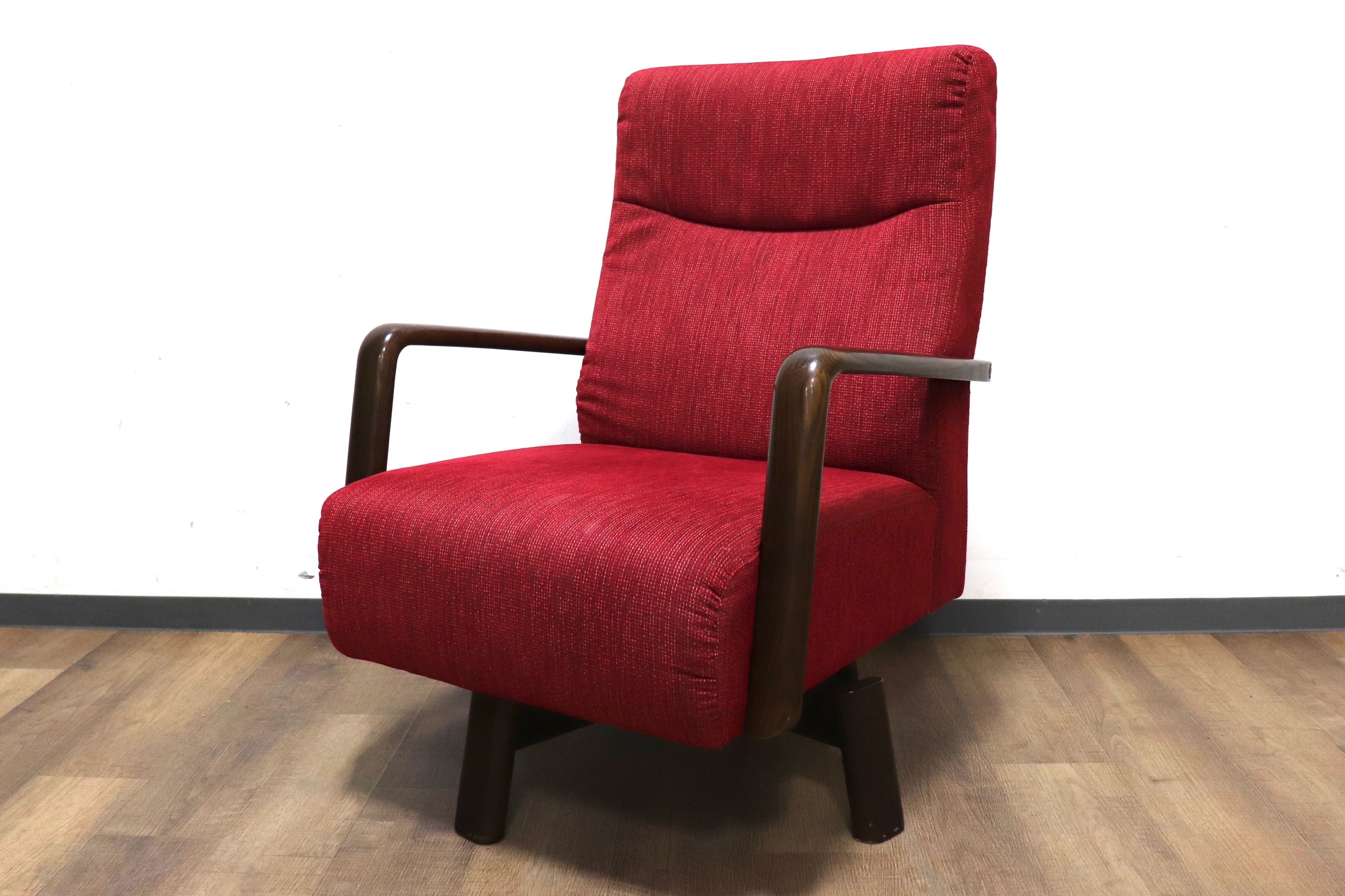 GMHS285A○アサヒ木工 Ballotte 1人掛けソファ シングルソファ 回転椅子 アームソファ ラウンジチェア レッド 応接 国産家具 定価約11万