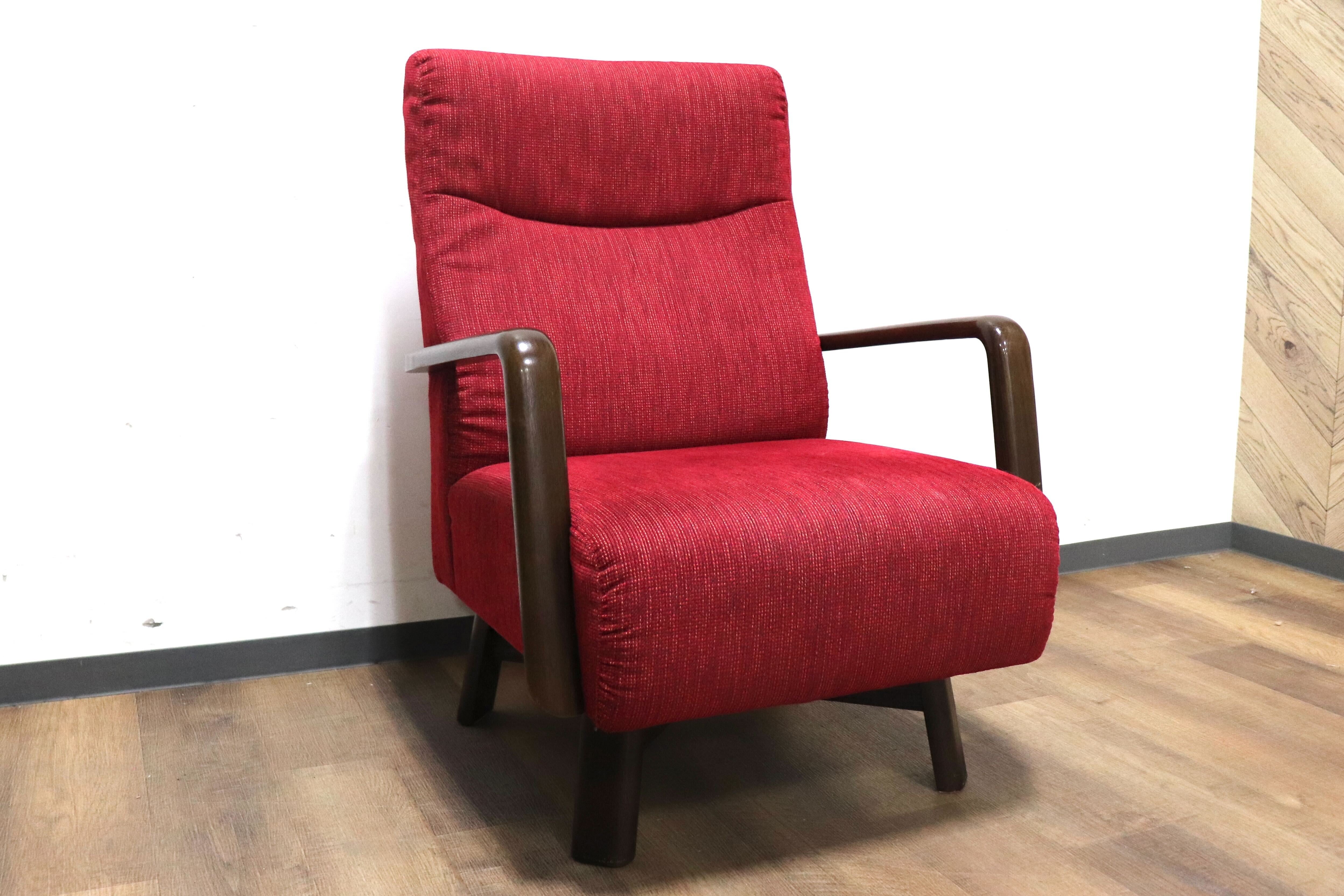 GMHS285A○アサヒ木工 Ballotte 1人掛けソファ シングルソファ 回転椅子 アームソファ ラウンジチェア レッド 応接 国産家具 定価約11万