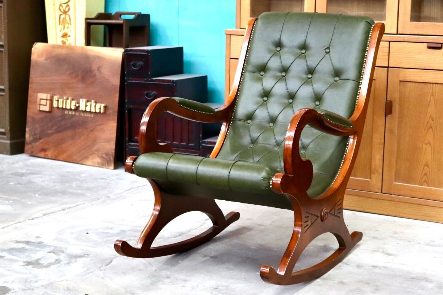 GMIS513○ヴェローナクラシック イタリア製 ロッキングチェア アームチェア 椅子 木製 本革 カントリー ヴィンテージ 定価約21万