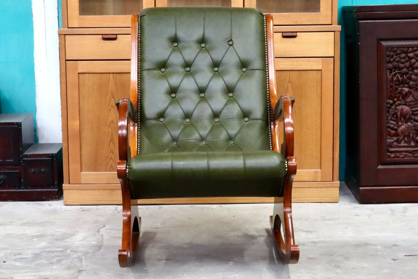 GMIS513○ヴェローナクラシック イタリア製 ロッキングチェア アームチェア 椅子 木製 本革 カントリー ヴィンテージ 定価約21万