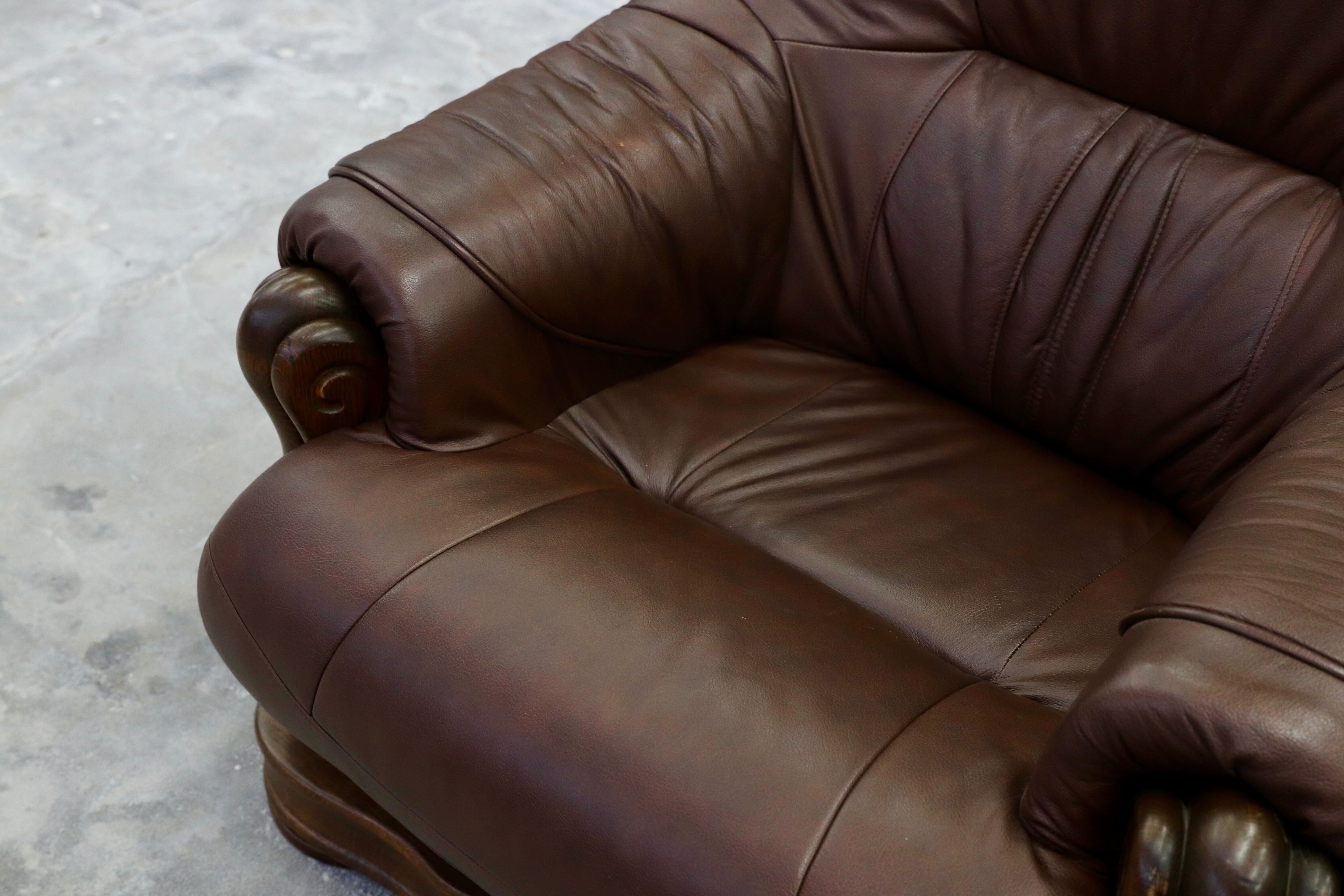 GMHK507A○オランダ製 ダッチカントリー 1人掛けソファ シングルソファ オーク材 本革 応接 リビング ブラウン ヴィンテージ 約35万