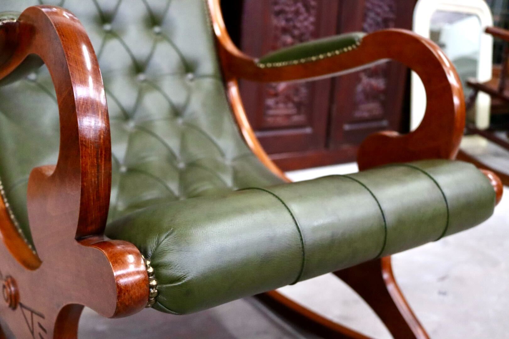 GMIS513○ヴェローナクラシック イタリア製 ロッキングチェア アームチェア 椅子 木製 本革 カントリー ヴィンテージ 定価約21万