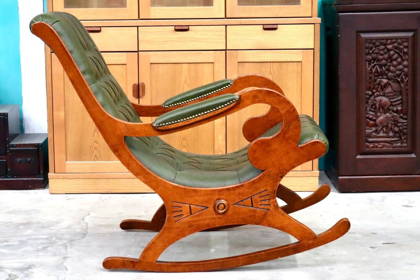 GMIS513○ヴェローナクラシック イタリア製 ロッキングチェア アームチェア 椅子 木製 本革 カントリー ヴィンテージ 定価約21万