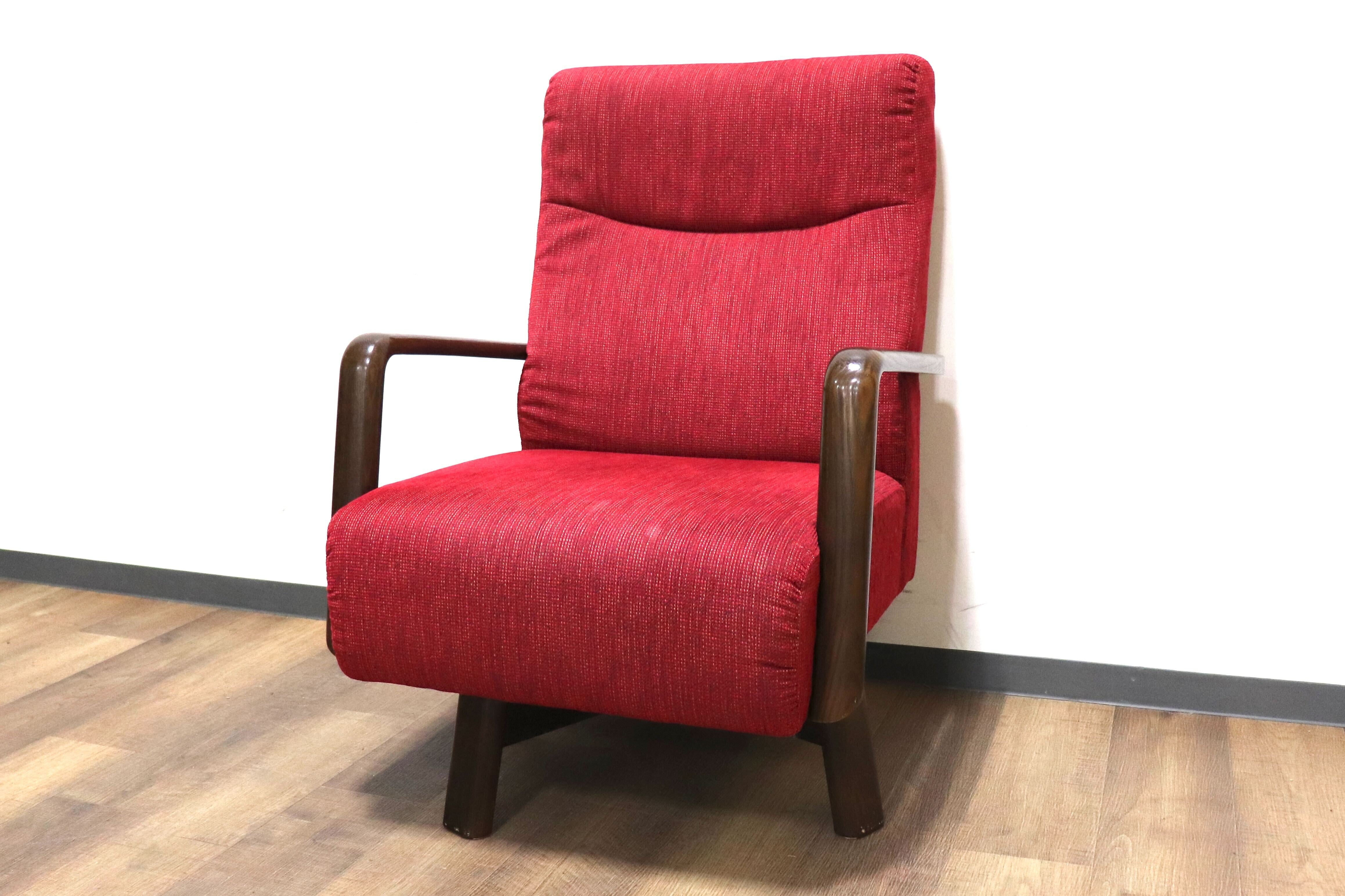 GMHS285A○アサヒ木工 Ballotte 1人掛けソファ シングルソファ 回転椅子 アームソファ ラウンジチェア レッド 応接 国産家具 定価約11万