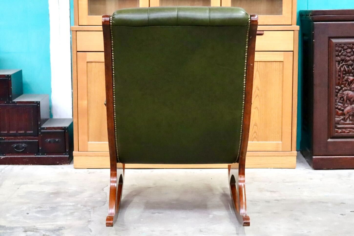 GMIS513○ヴェローナクラシック イタリア製 ロッキングチェア アームチェア 椅子 木製 本革 カントリー ヴィンテージ 定価約21万