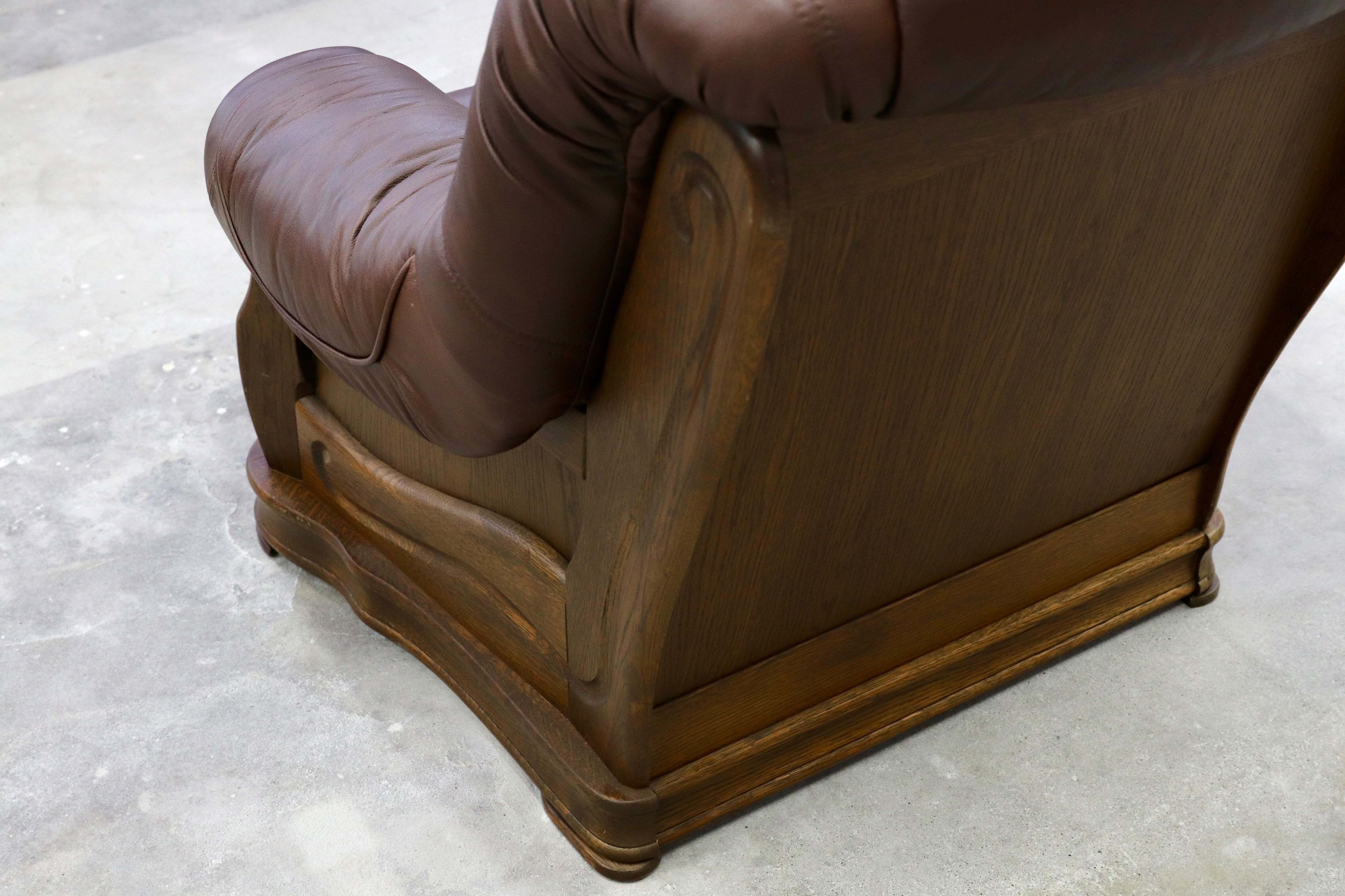 GMHK507A○オランダ製 ダッチカントリー 1人掛けソファ シングルソファ オーク材 本革 応接 リビング ブラウン ヴィンテージ 約35万