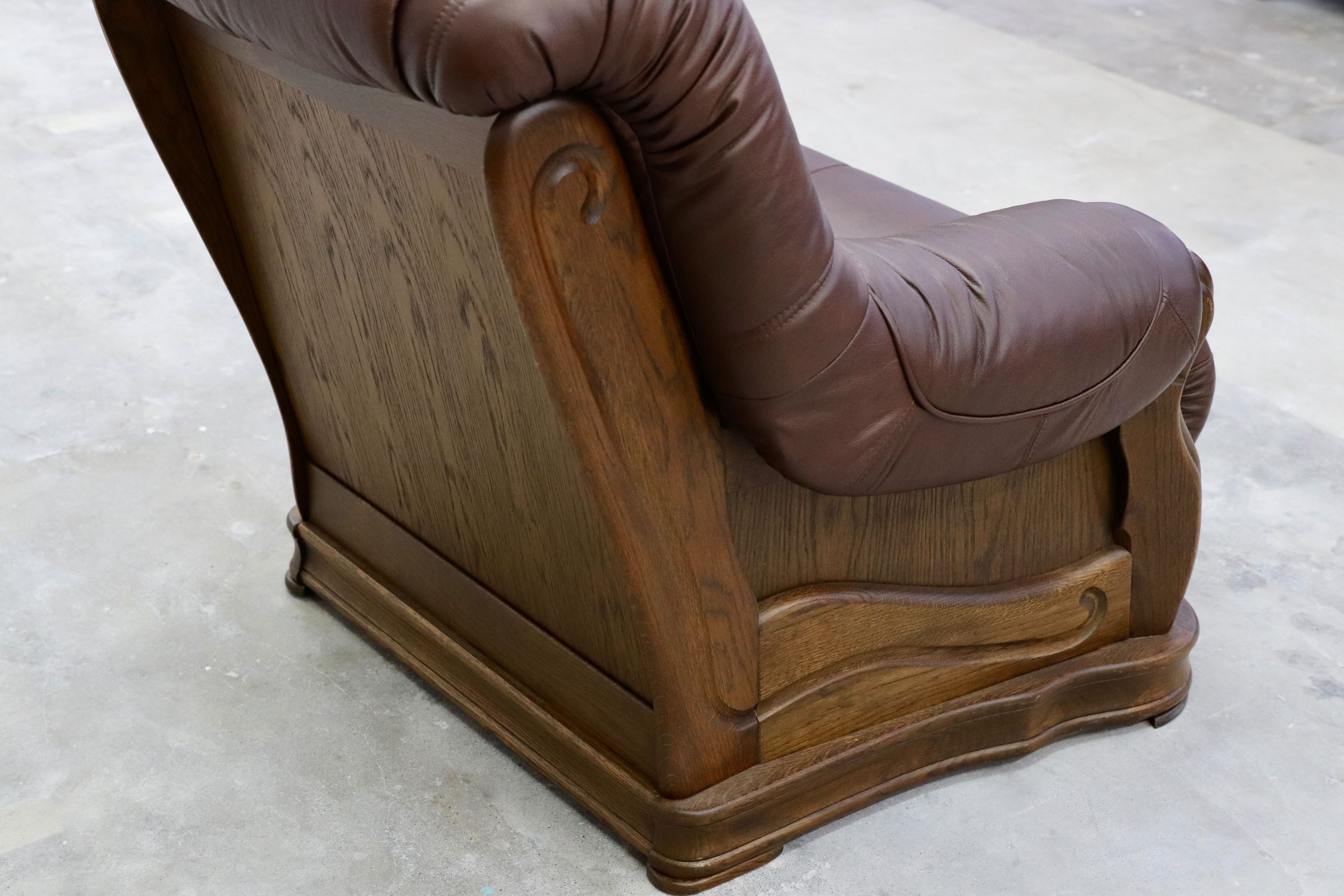 GMHK507B○オランダ製 ダッチカントリー 1人掛けソファ シングルソファ オーク材 本革 応接 リビング ブラウン ヴィンテージ 約35万