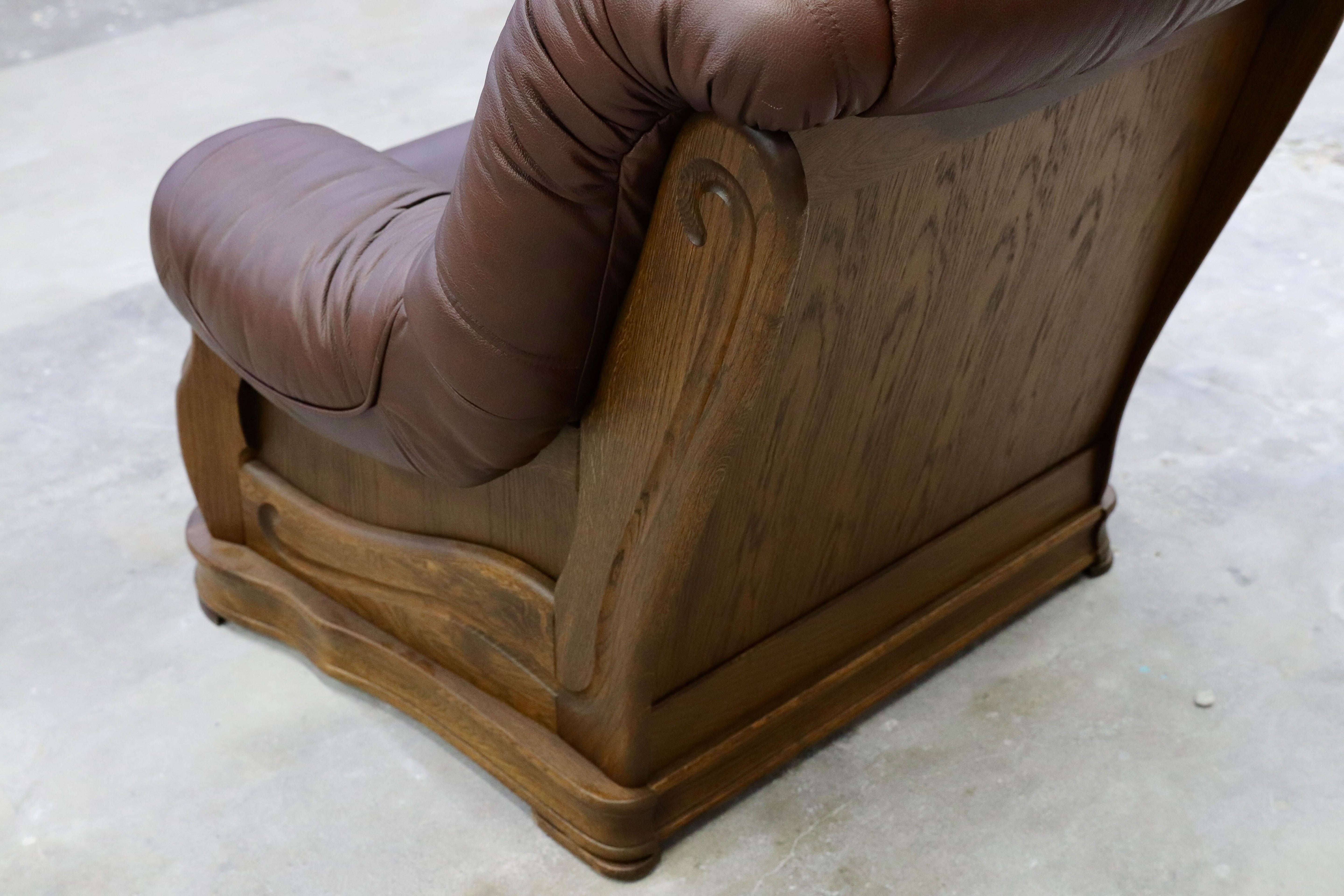 GMHK507B○オランダ製 ダッチカントリー 1人掛けソファ シングルソファ オーク材 本革 応接 リビング ブラウン ヴィンテージ 約35万