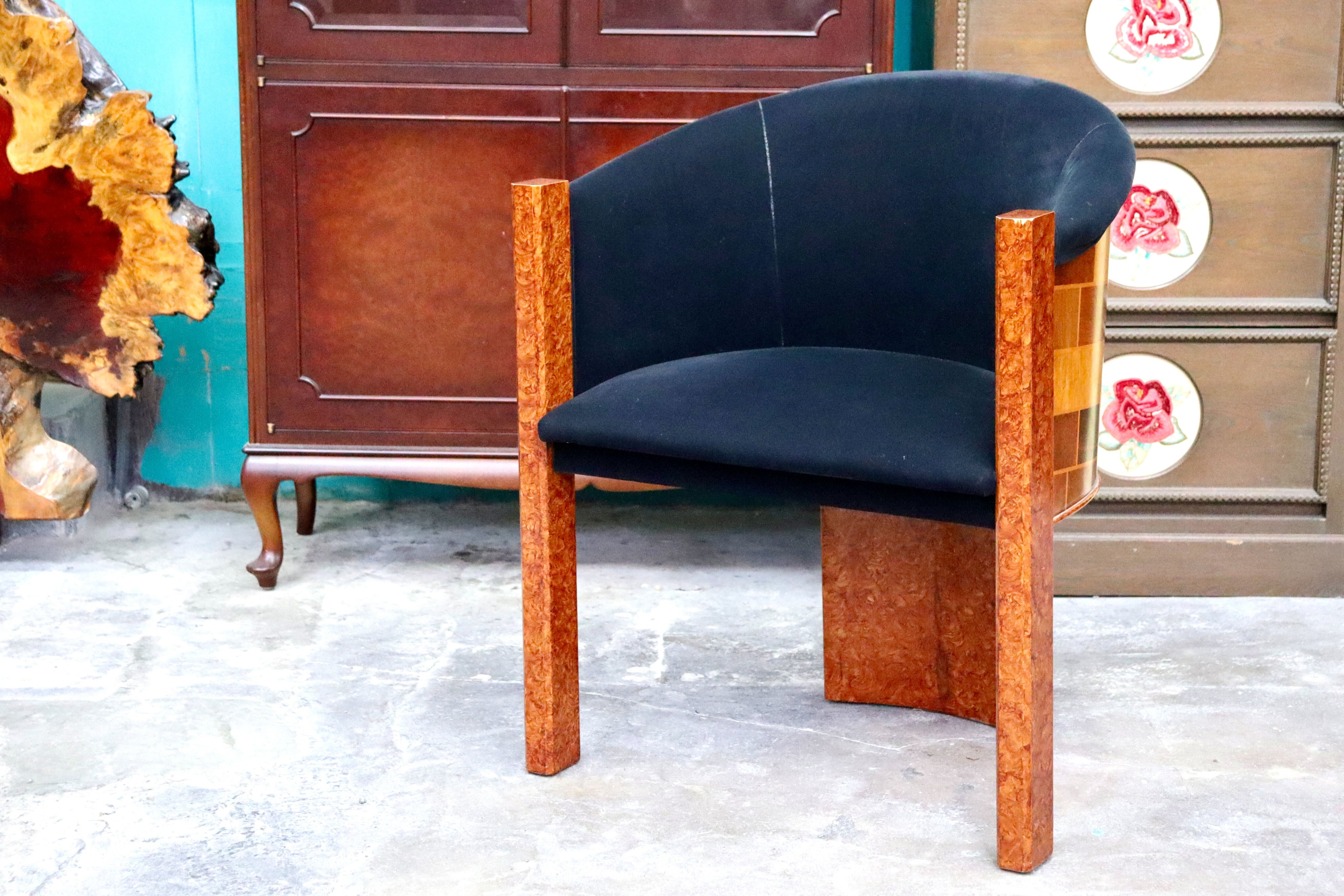 GMIK637E◯ベンフェラーラコレクション 椅子 アームチェア ファブリック Pepe Benlliure ペペ・ベンリウレ 象嵌細工 レッドウッド 希少